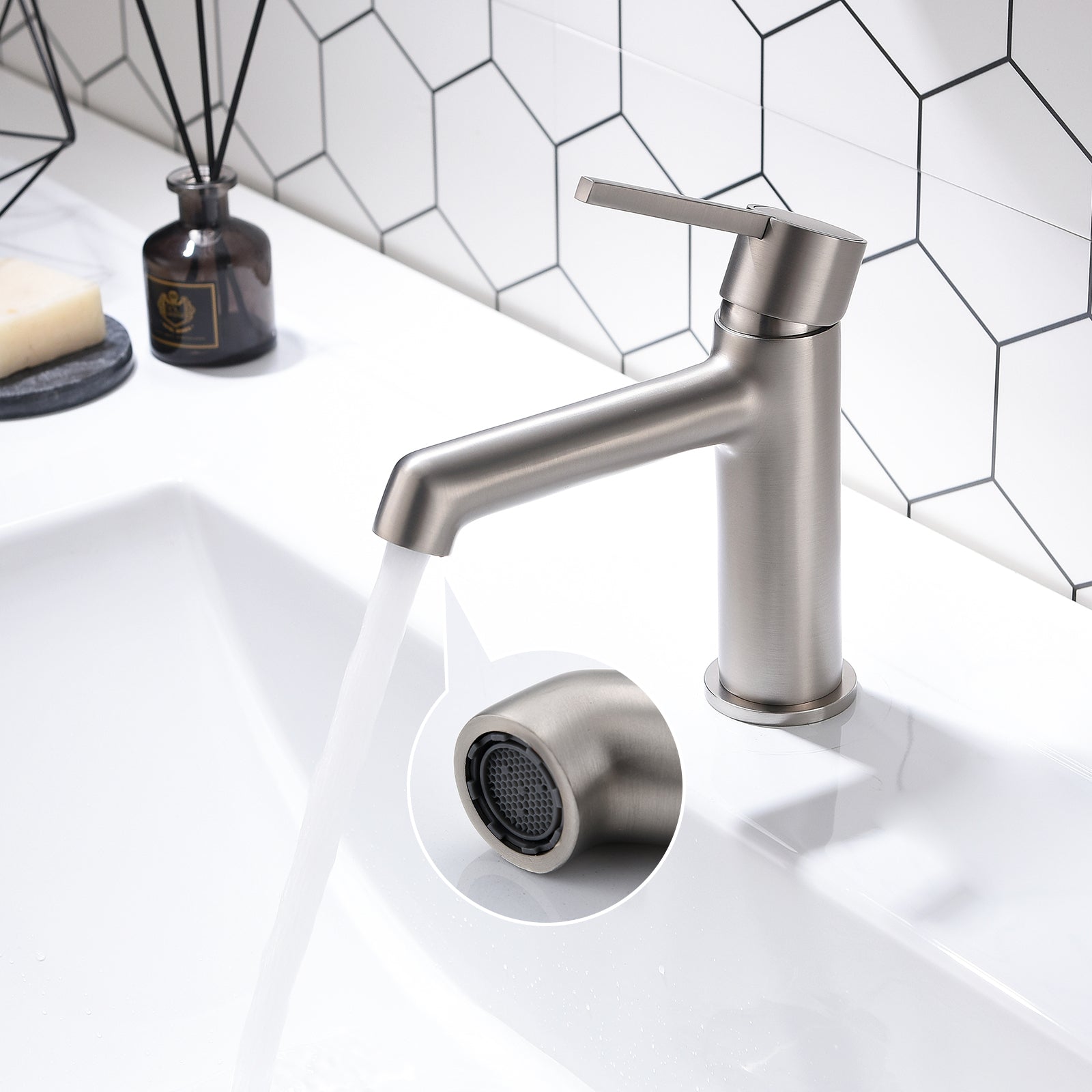 Brushed Nickel Bathroom Faucet For Sink 1 Hole -