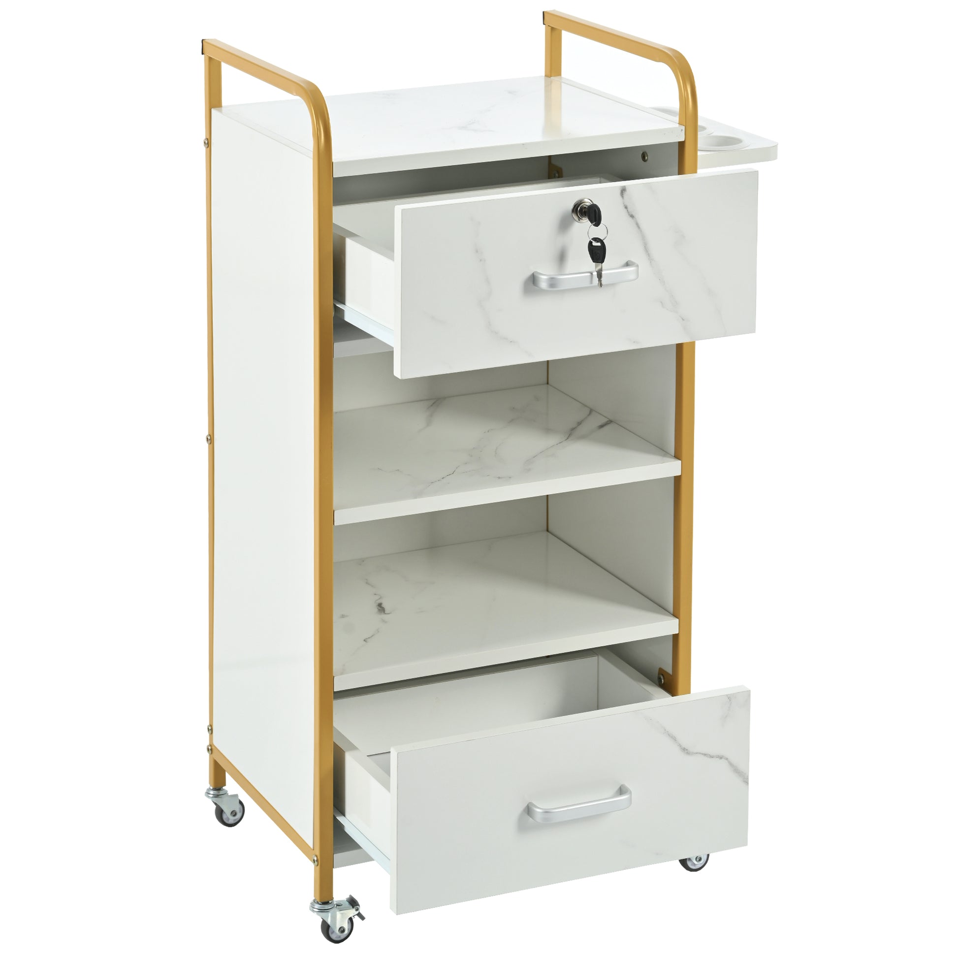 Locking Salon Storage Cabinet,Beauty Barber Salon gold+white-modern-mdf-mdf+metal