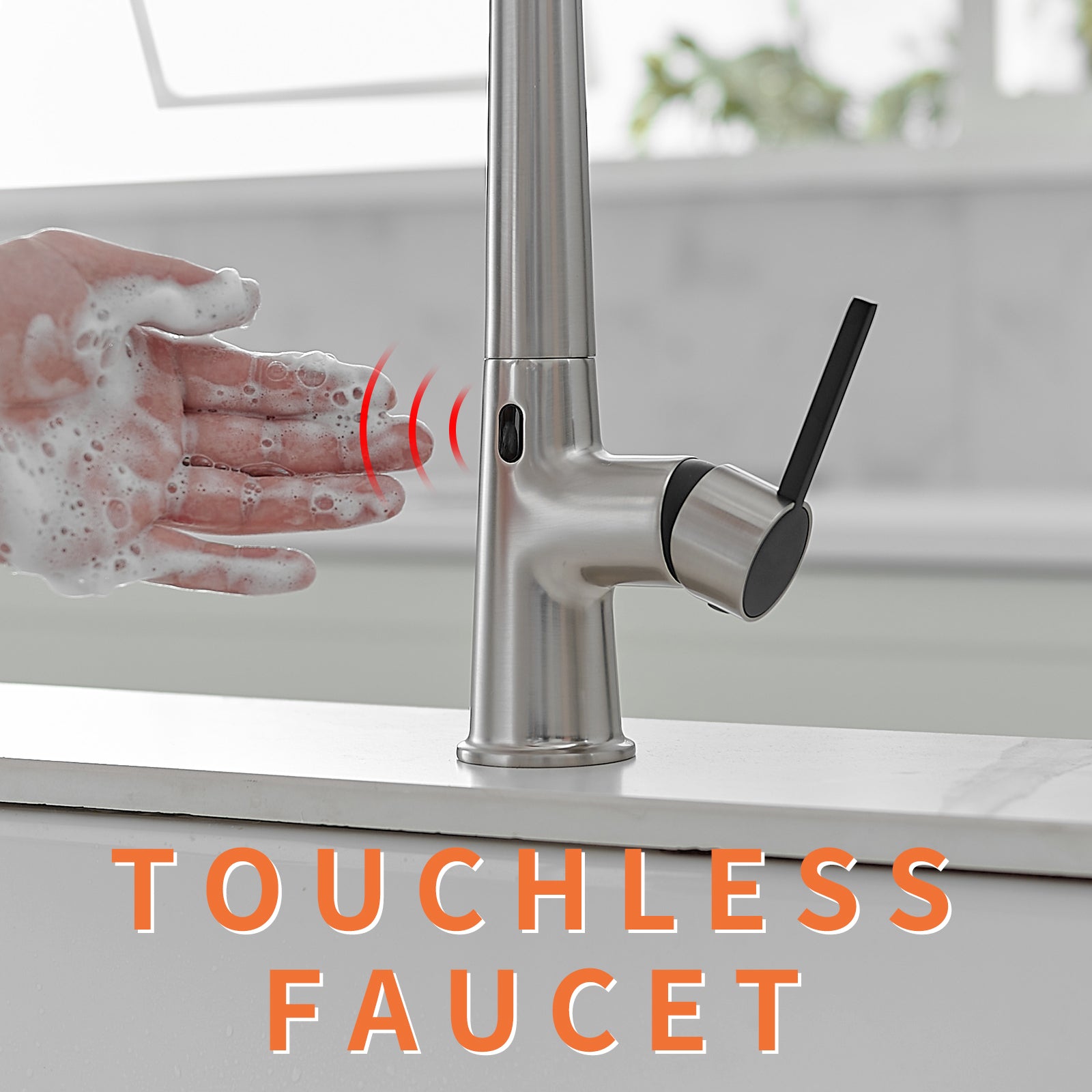 Touchless Kitchen Faucet,Hands Free Automatic Smart brushed nickel-kitchen-contemporary-ceramic-brass