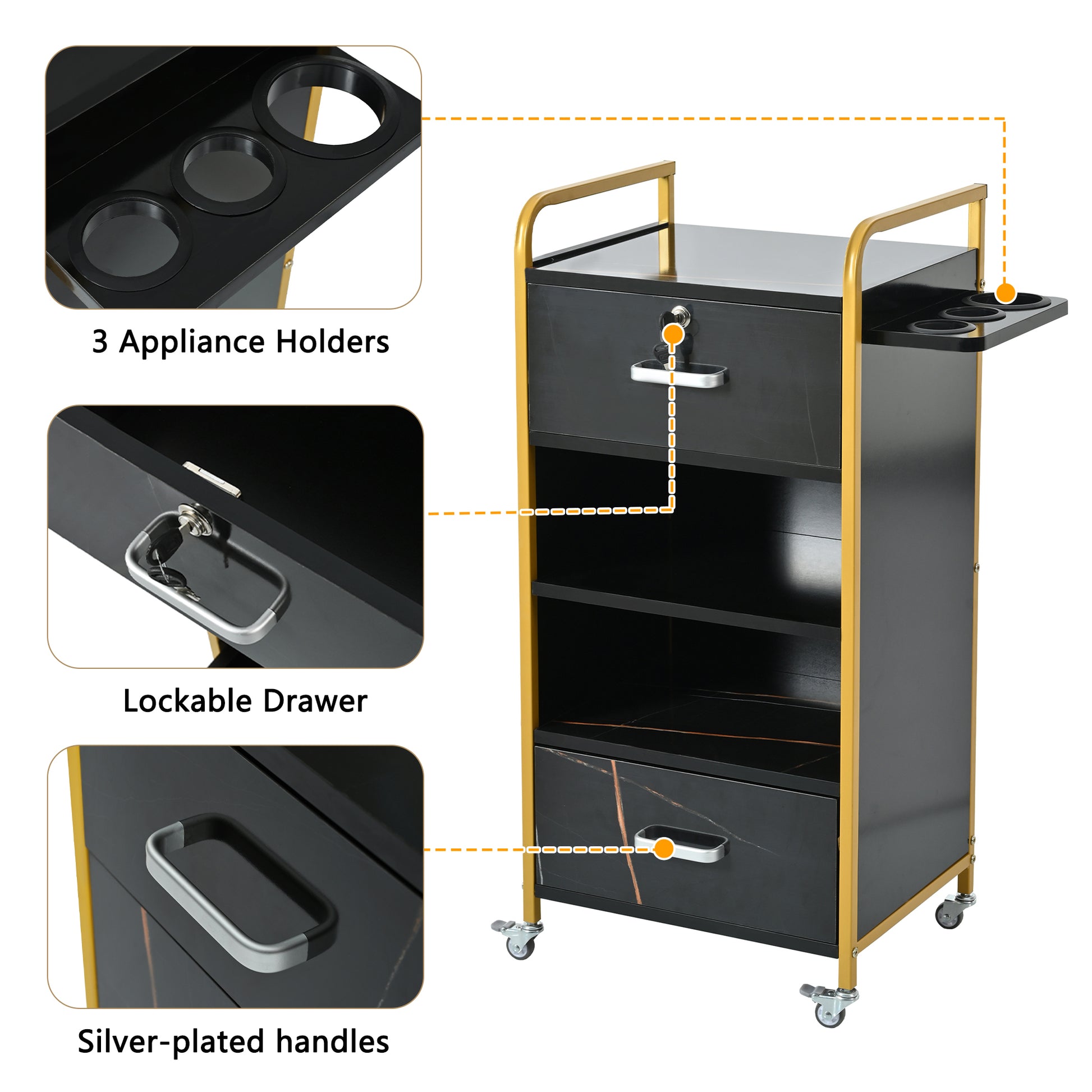 Locking Salon Storage Cabinet,Beauty Barber Salon gold+black-modern-mdf-mdf+metal