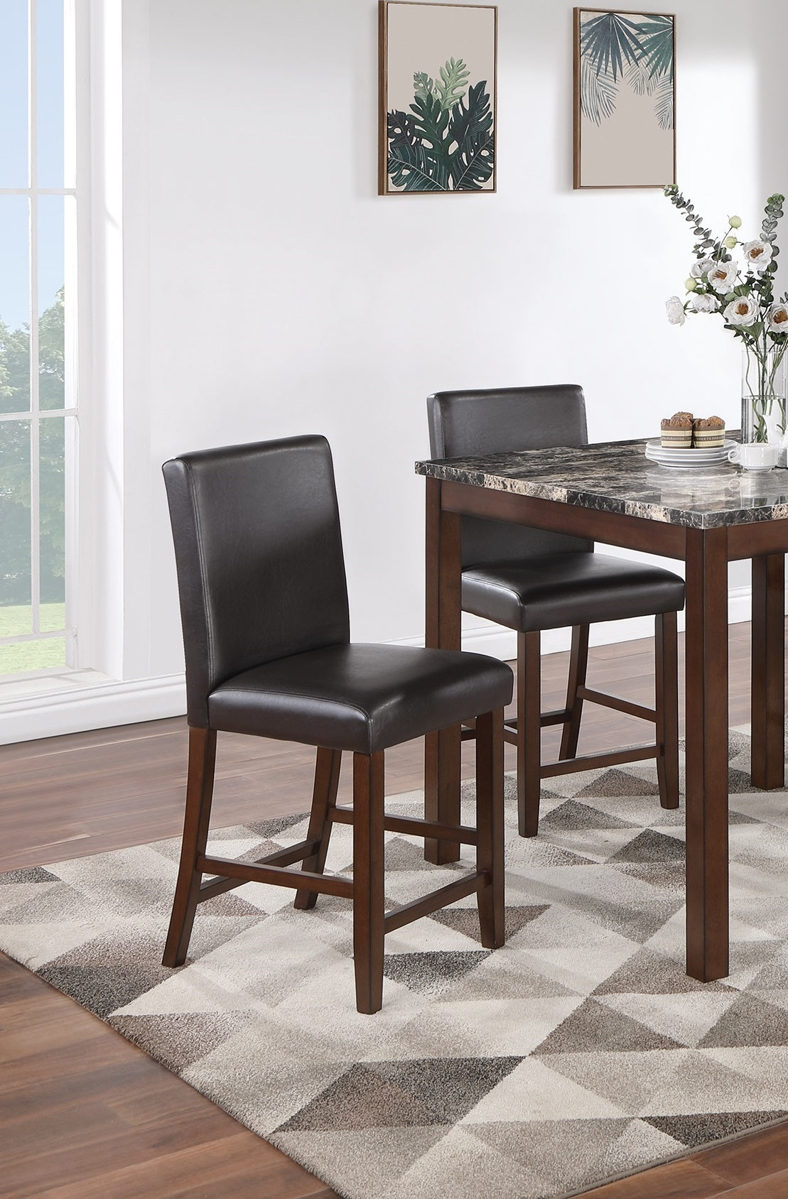 Classic Stylish Espresso Finish 5pc Counter Height upholstered chair-wood-espresso-solid back-seats