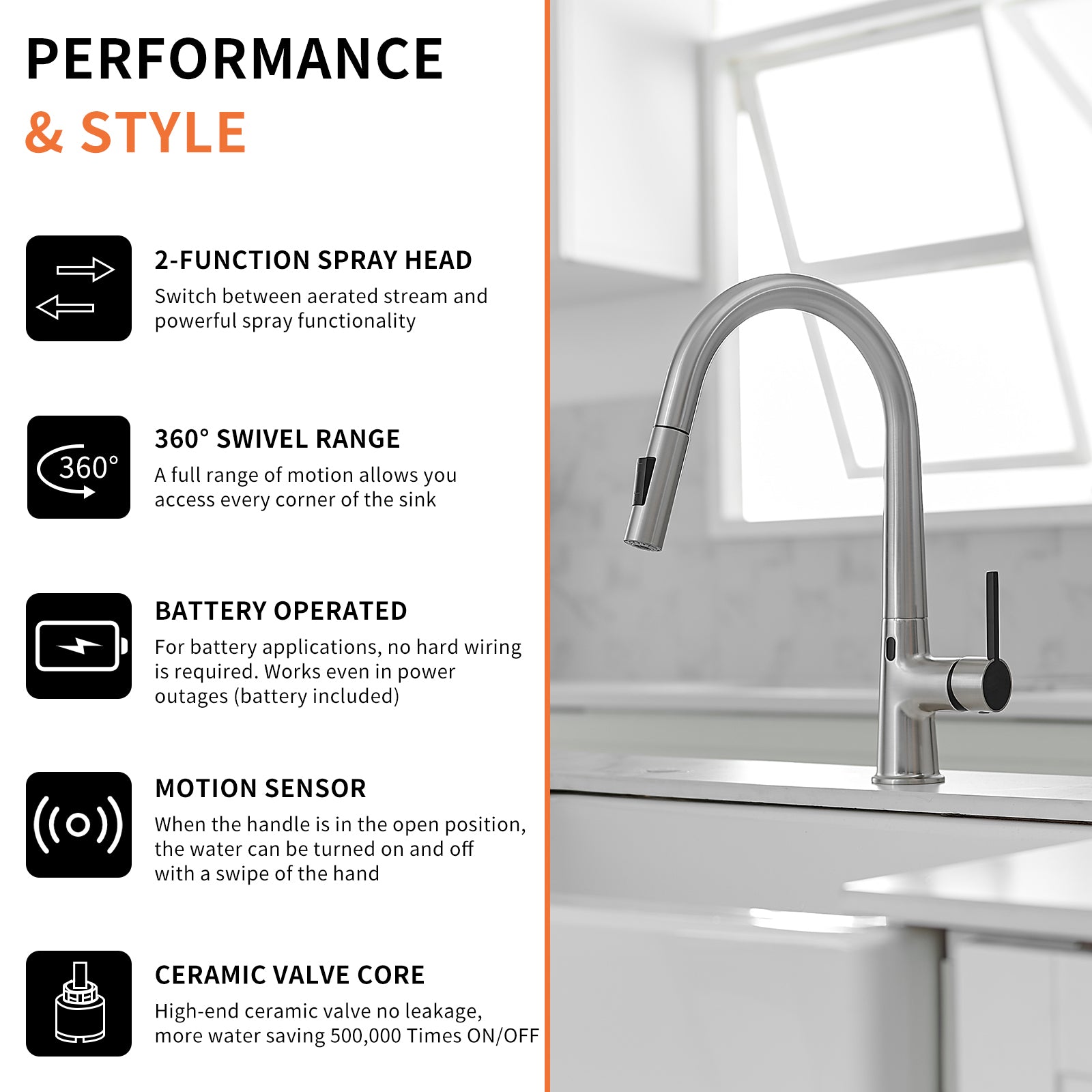 Touchless Kitchen Faucet,Hands Free Automatic Smart brushed nickel-kitchen-contemporary-ceramic-brass