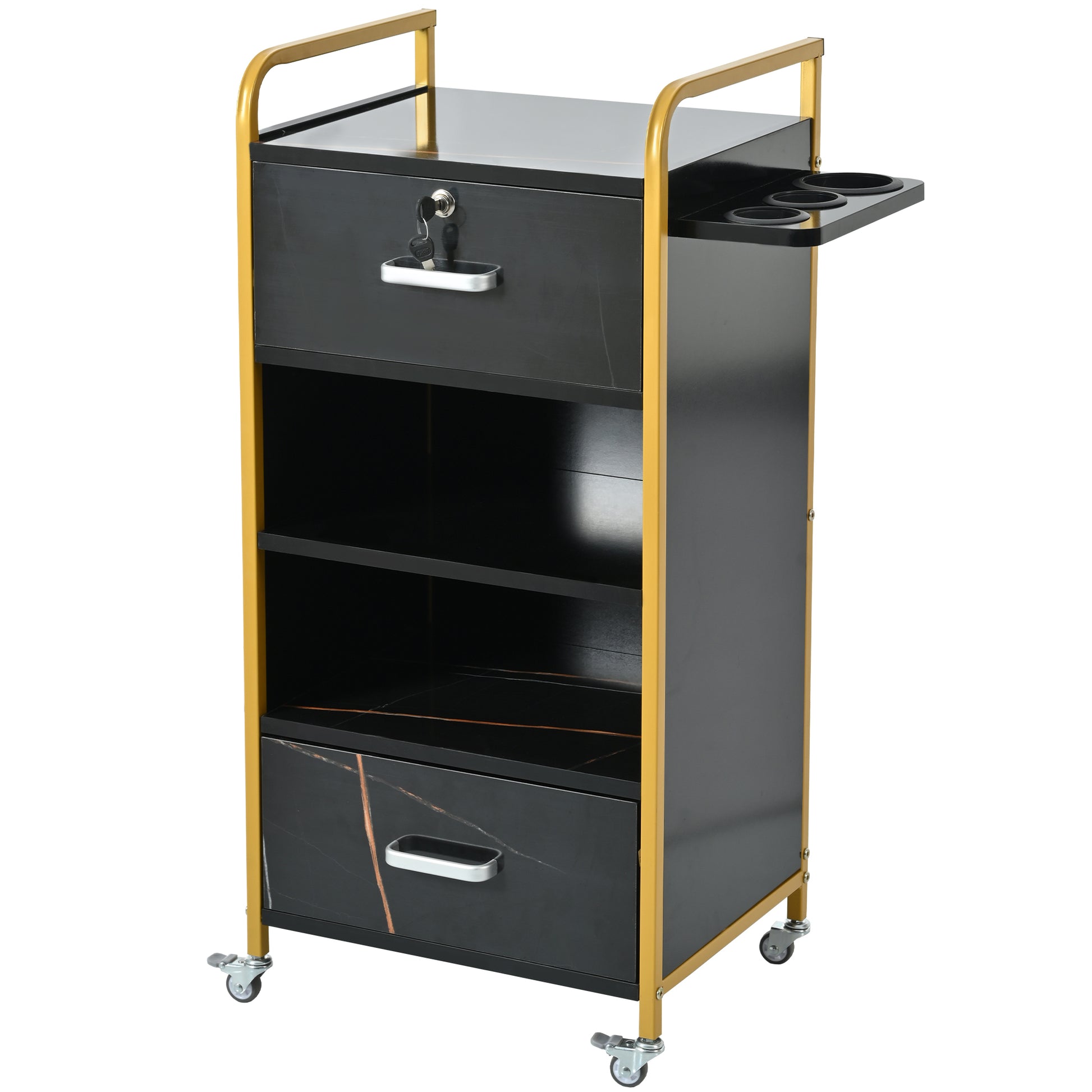 Locking Salon Storage Cabinet,Beauty Barber Salon gold+black-modern-mdf-mdf+metal