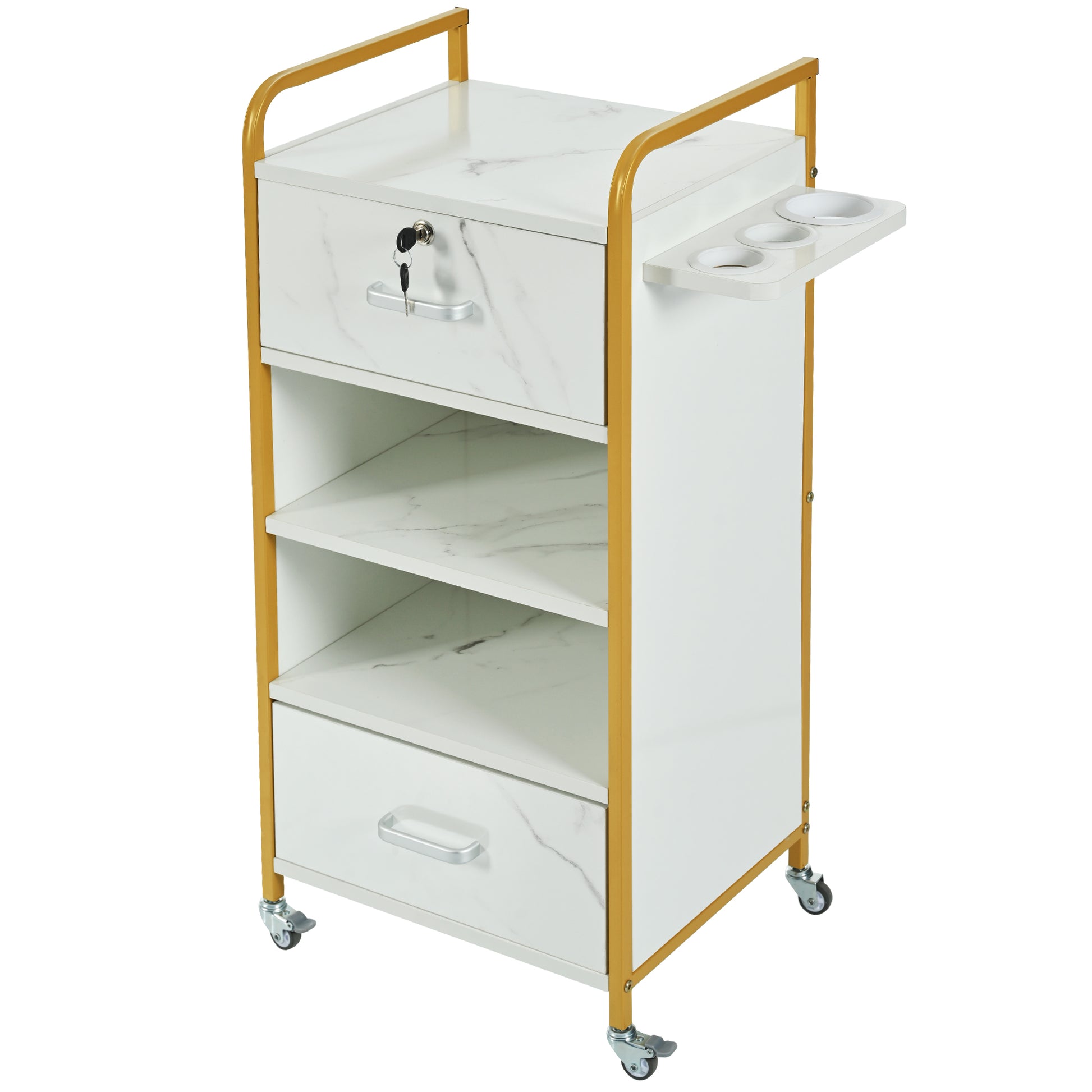 Locking Salon Storage Cabinet,Beauty Barber Salon gold+white-modern-mdf-mdf+metal