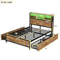 Metal Platform Bed With 4 Drawers, Sockets And