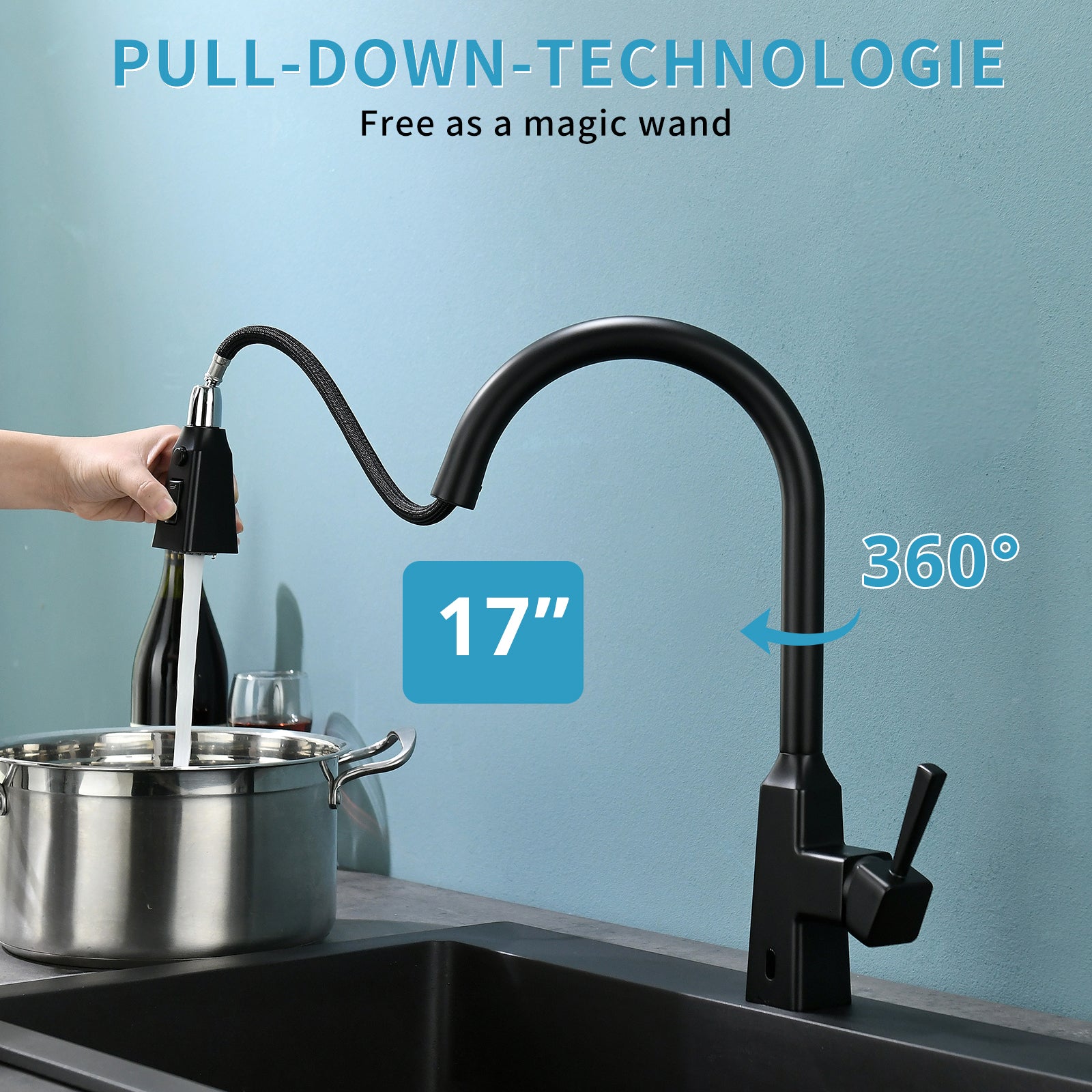 Touchless Kitchen Faucet,Hands Free Automatic Smart black-kitchen-contemporary-ceramic-brass