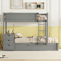 Twin Over Twin Bunk Bed with Twin size Trundle gray-solid wood