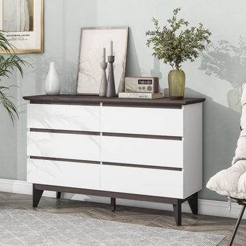 6 Drawer Double Dresser with Wide Drawers,White white-particle board