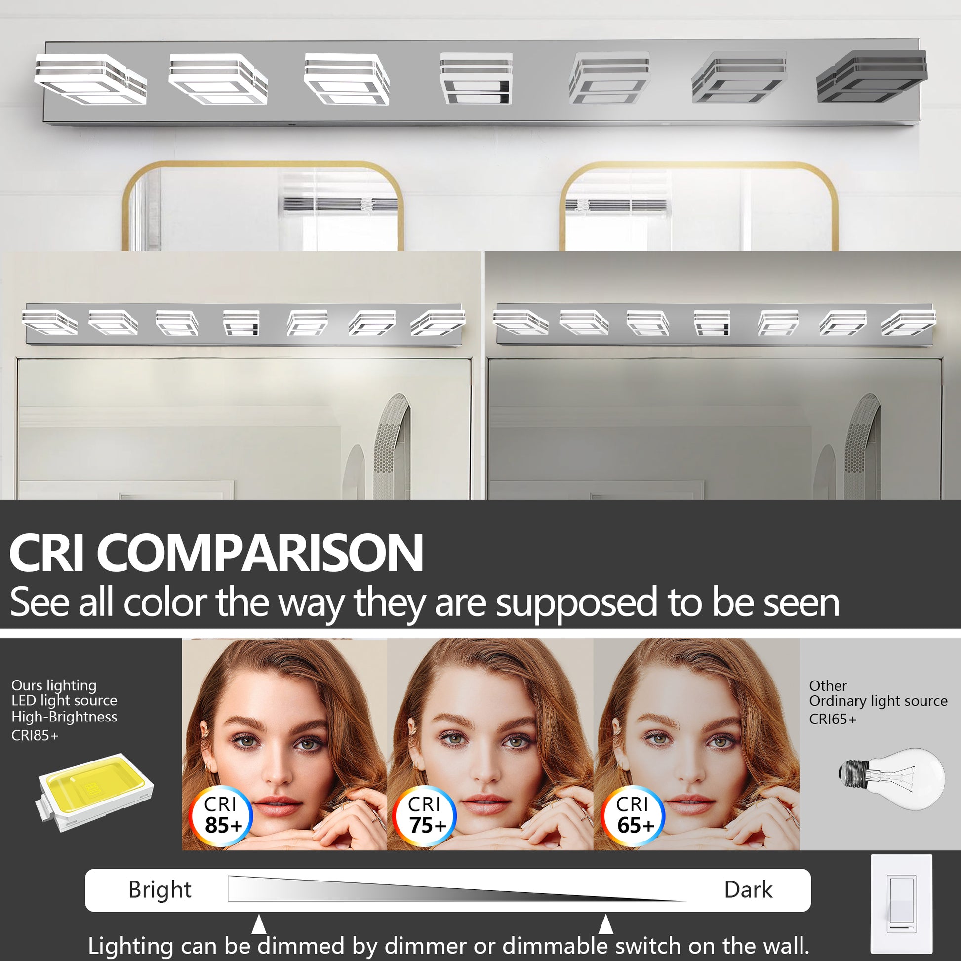 LED Modern Chrome Makeup Light, 7 Lights Acrylic chrome-modern-stainless steel