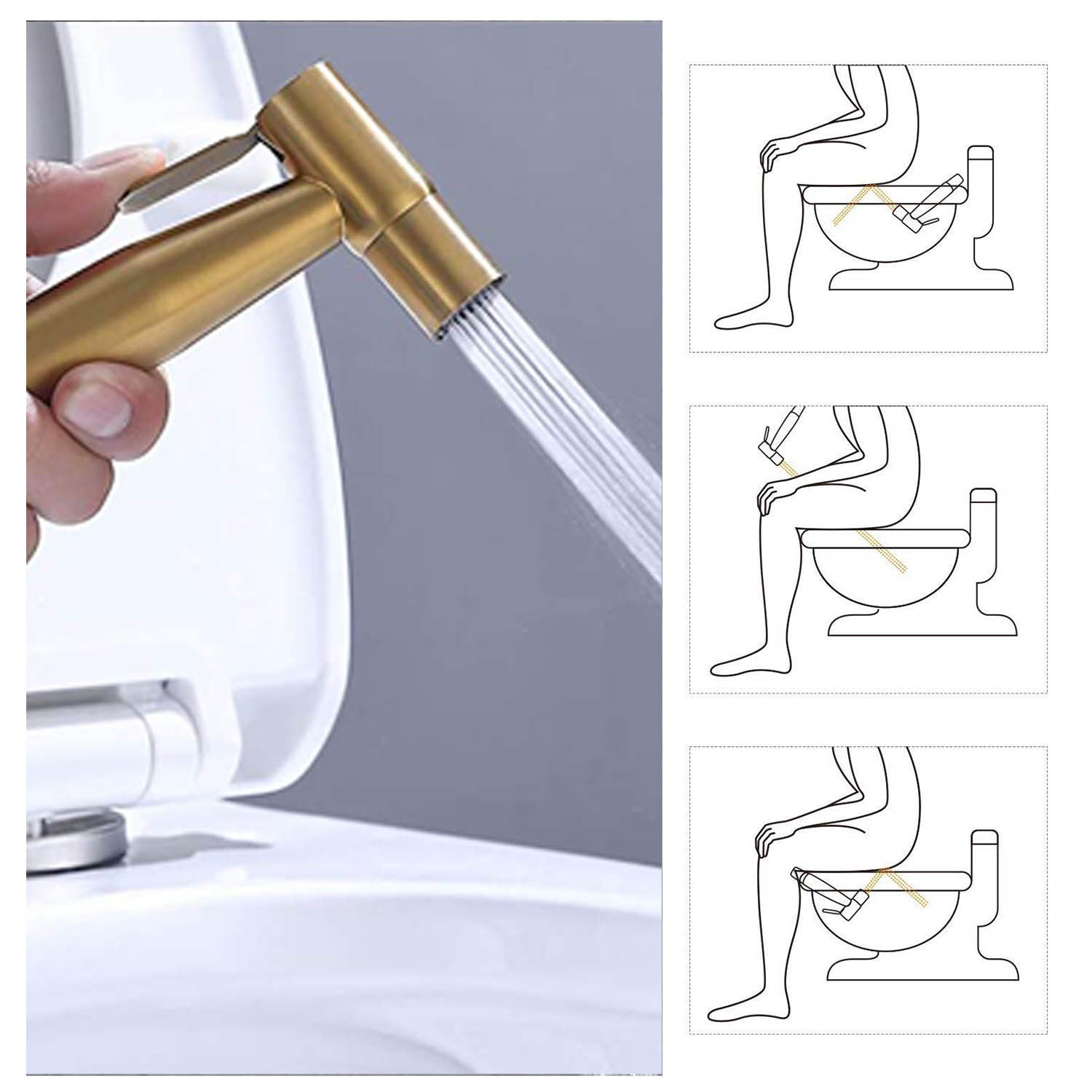 Bidet Sprayer for Toilet, Handheld Cloth Diaper brushed gold-metal