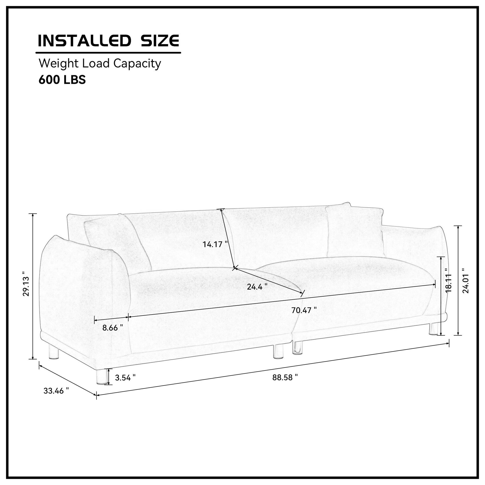 88.58" Sofa, Comfy Sofa Couch with Extra Deep Seats dark grey-polyester