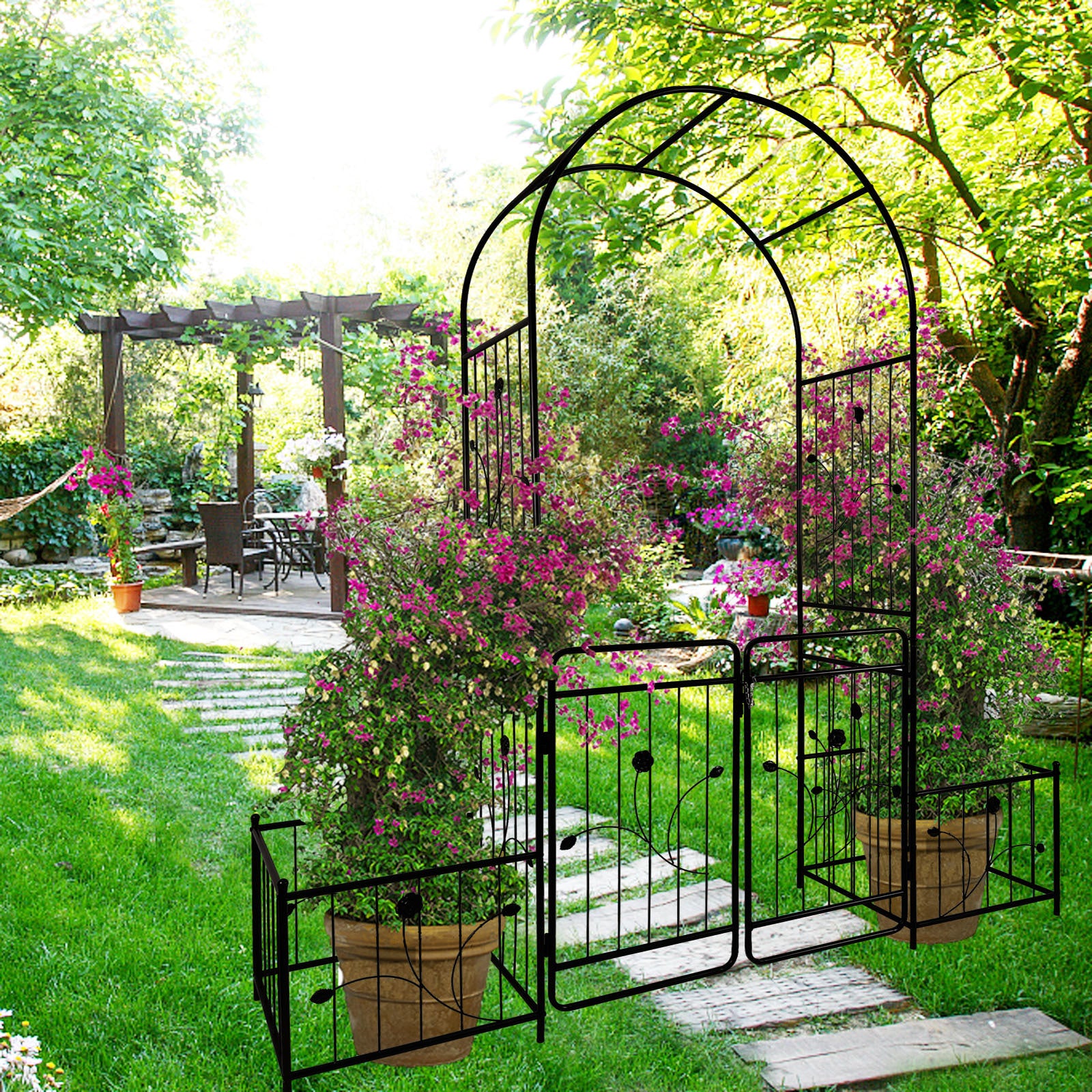 Metal Garden Arch With Gate 79.5'' Wide X 86.6''