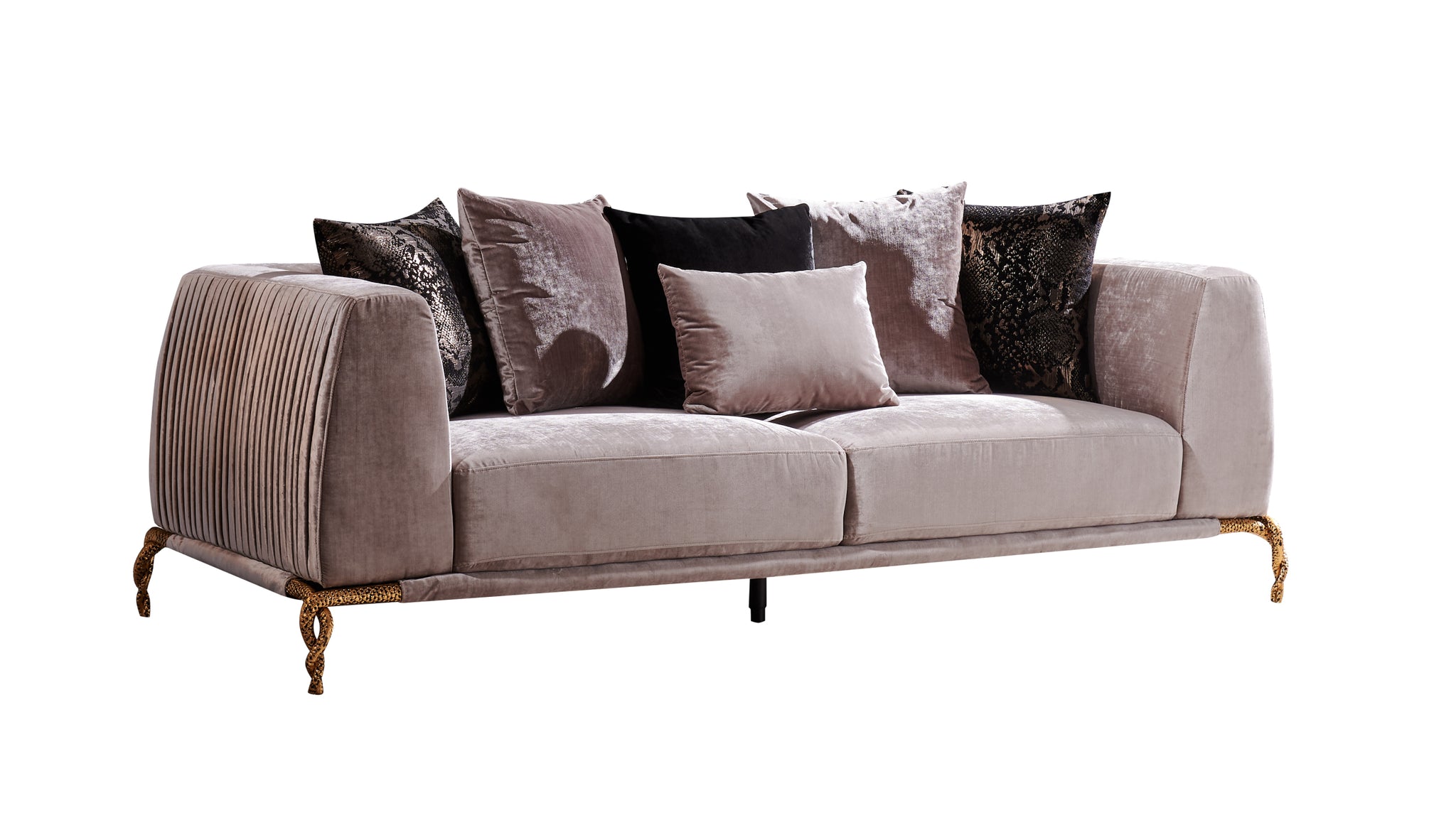 Majestic Shiny Thick Velvet Fabric Upholstered Sofa ivory-velvet-wood-primary living