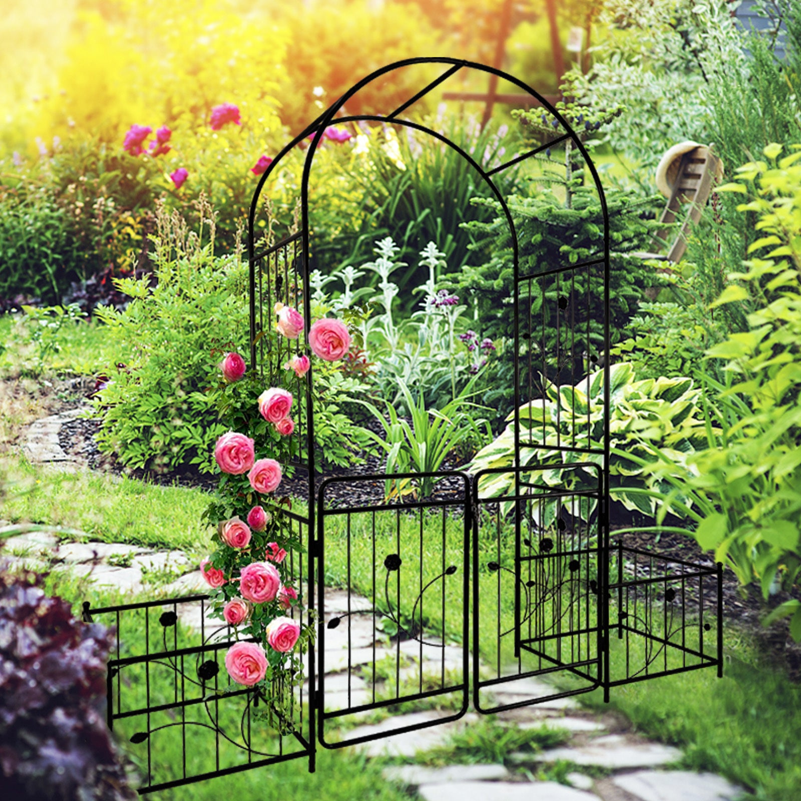 Metal Garden Arch With Gate 79.5'' Wide X 86.6''