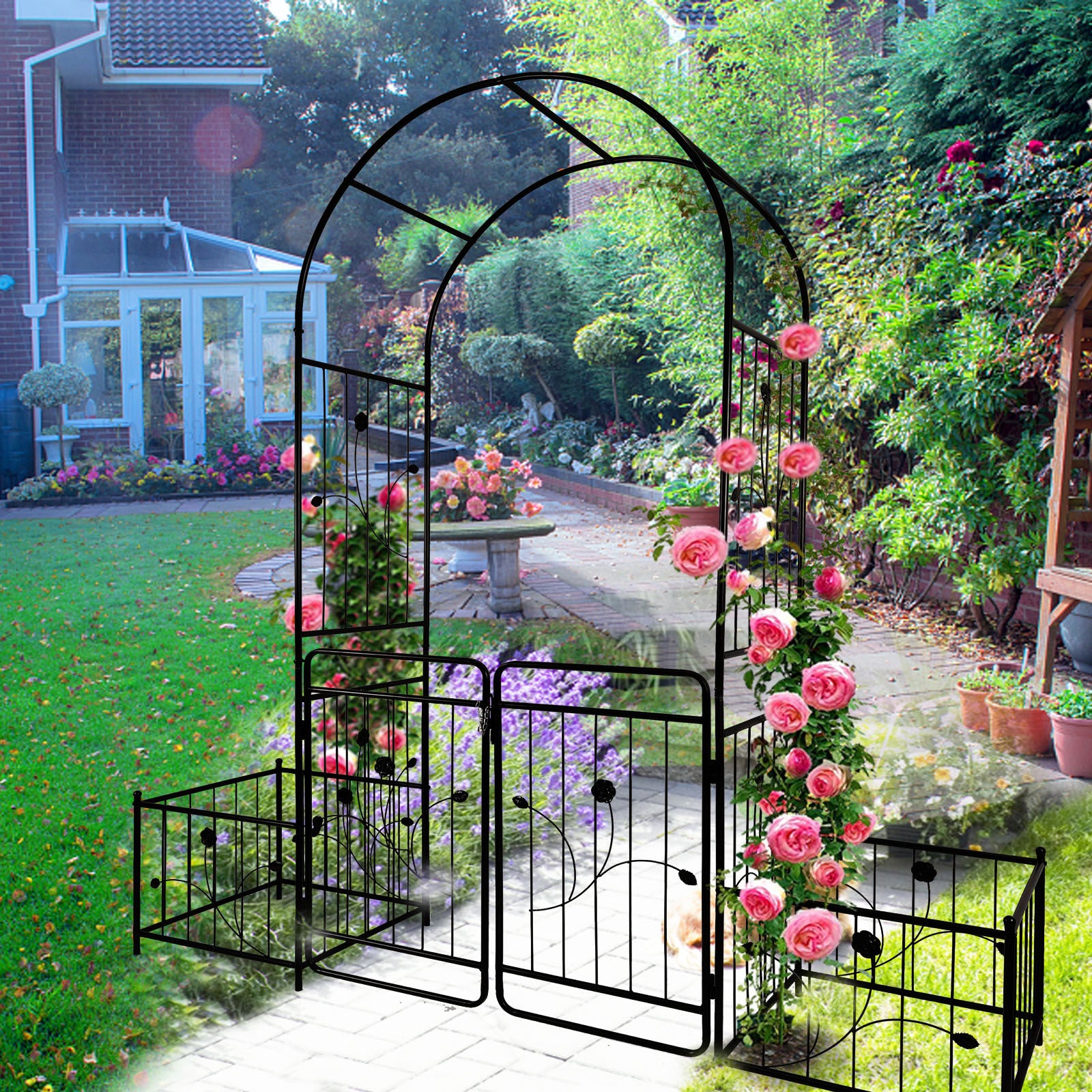 Metal Garden Arch With Gate 79.5'' Wide X 86.6''