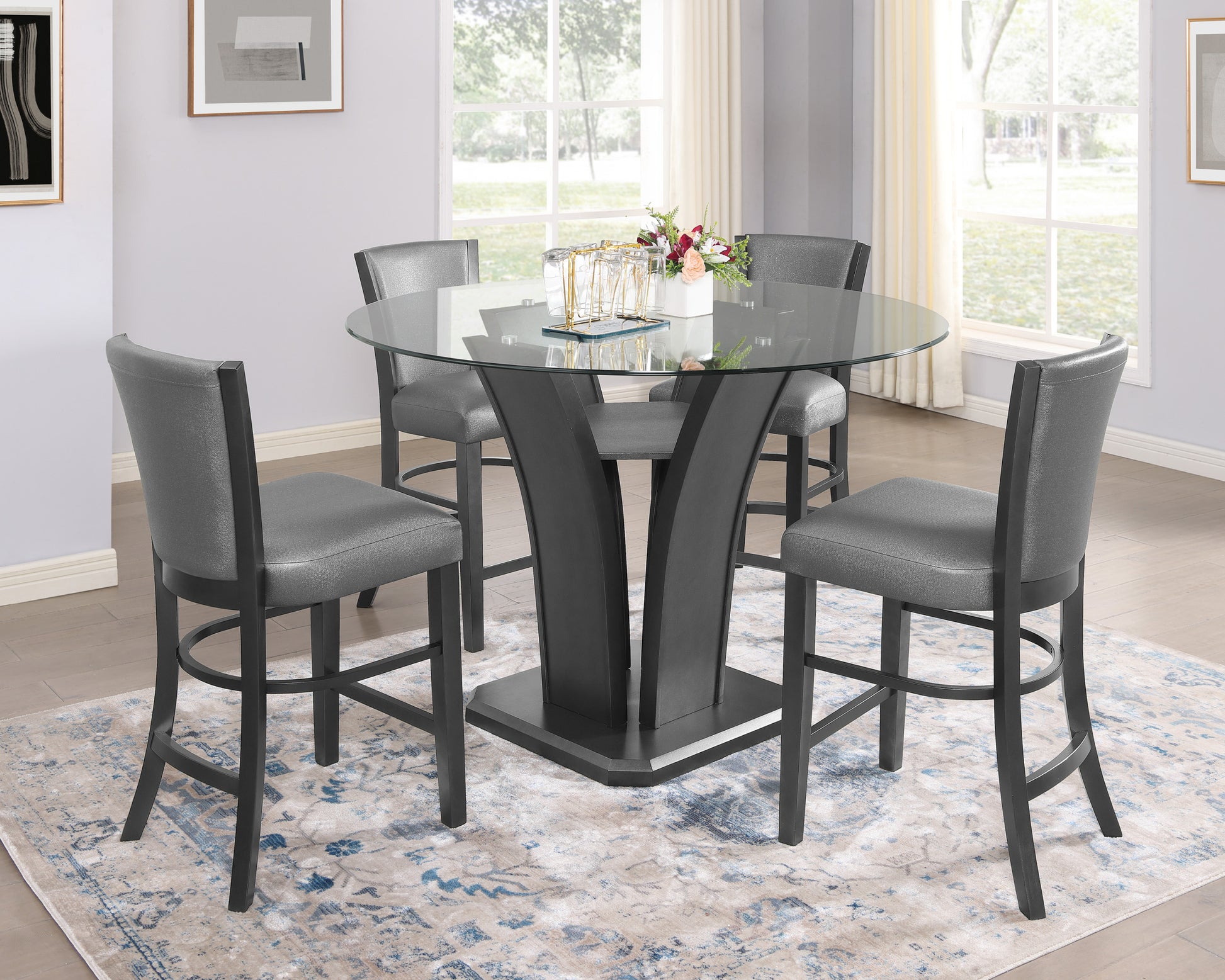 2pc Contemporary Glam Upholstered Counter Height gray-dining room-contemporary-farmhouse-dining