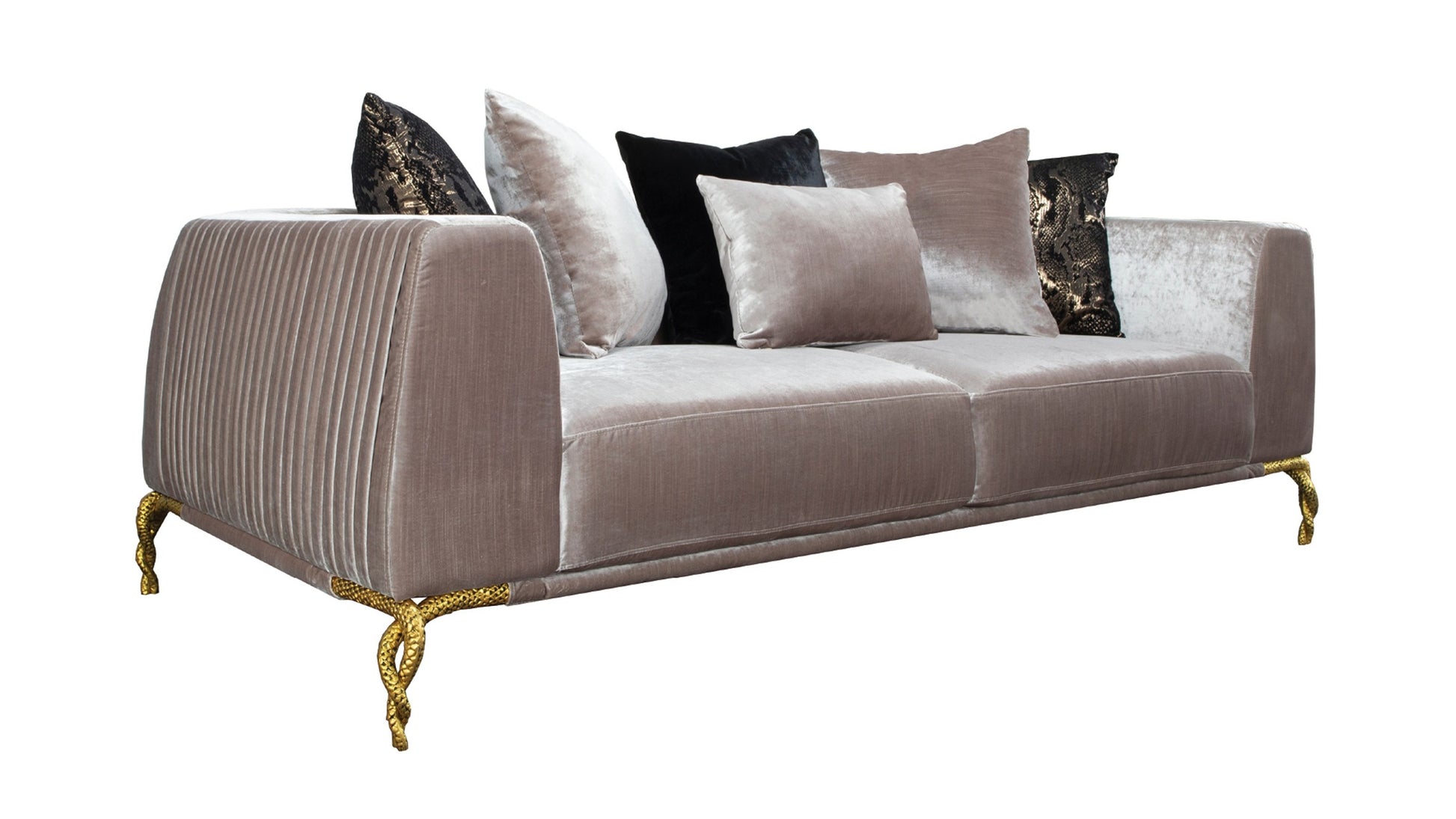 Majestic Shiny Thick Velvet Fabric Upholstered Sofa ivory-velvet-wood-primary living