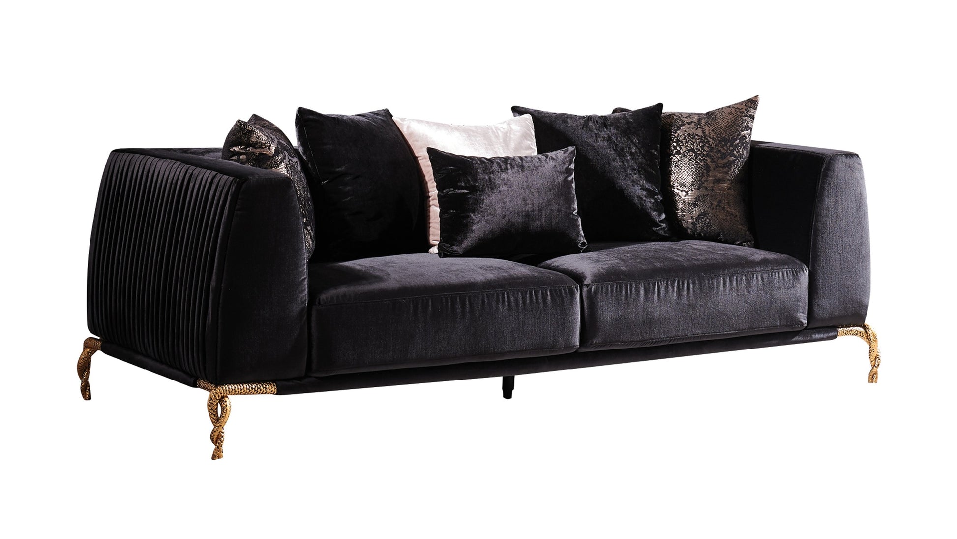 Majestic Shiny Thick Velvet Fabric Upholstered Sofa black-velvet-wood-primary living