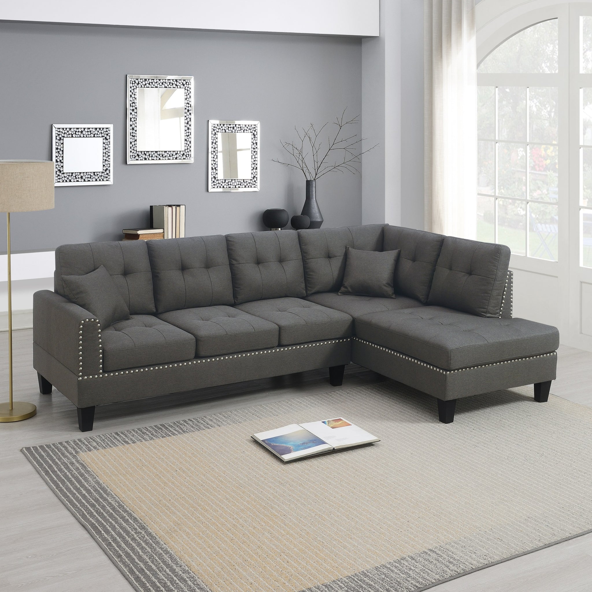 2 PCS SECTIONAL SET Living Room Furniture LAF Sofa And dark coffee-primary living