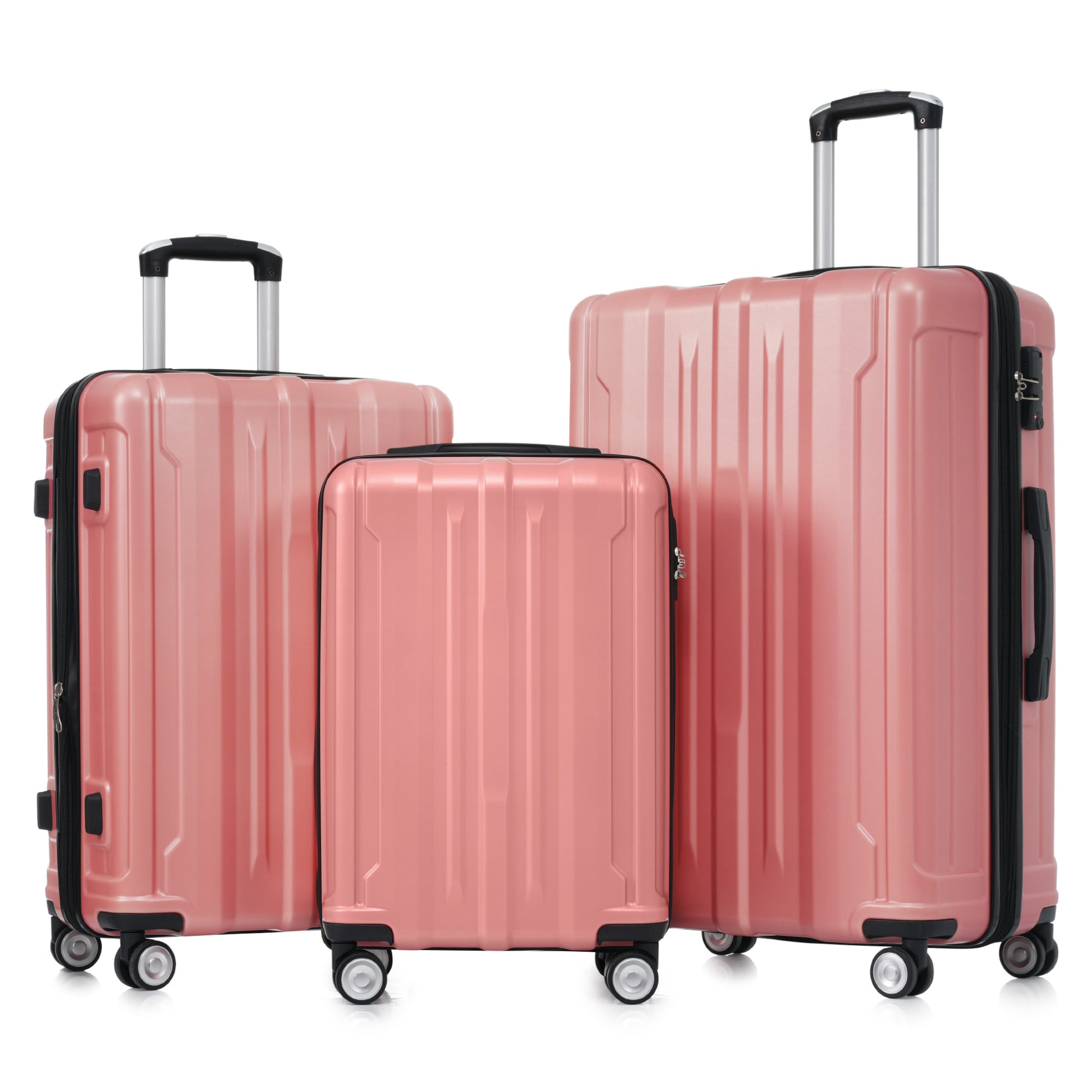 Hardside Luggage Sets 3 Pieces, Expandable Luggages pink-abs