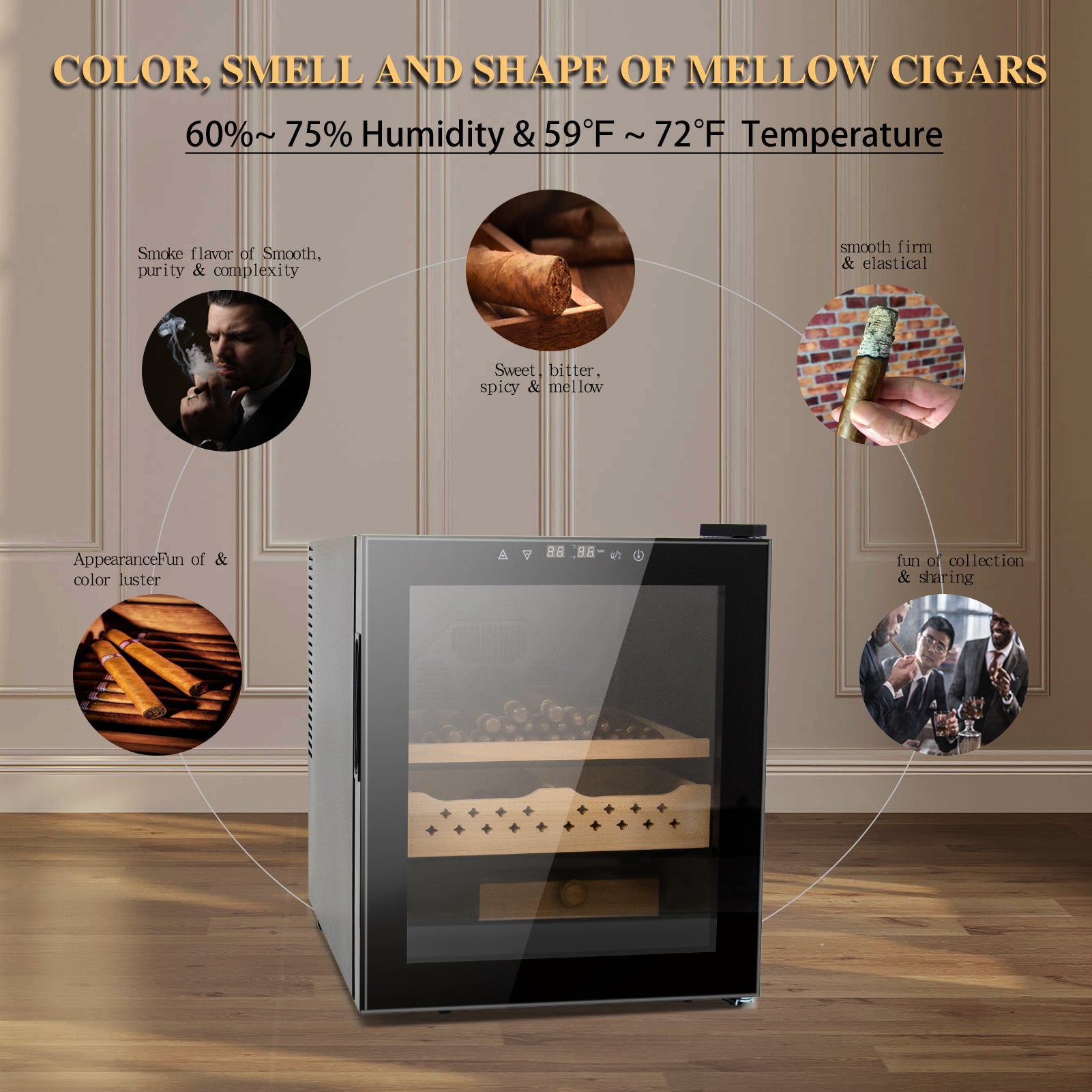 50L Cigar Humidors with 3 IN 1 Cooling, Heating & black-steel