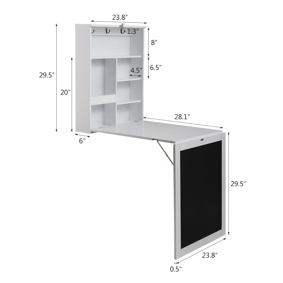 Floating Wall Mounted Table, Foldable Desk with white+black-mdf