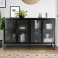 Stylish 4 Door Tempered Glass Cabinet with 4 Glass black-tempered glass+sheet metal+plastic