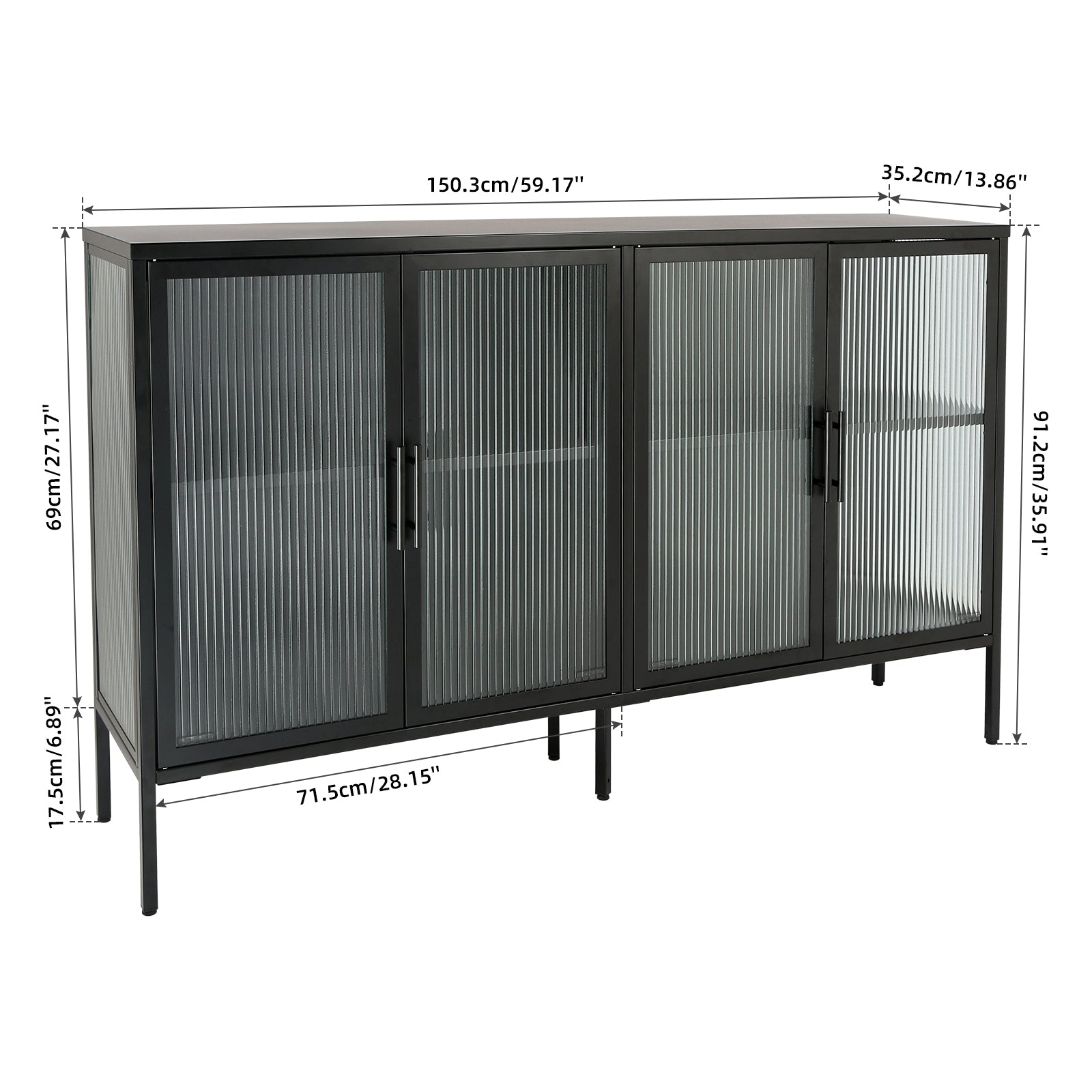 Stylish 4 Door Tempered Glass Cabinet with 4 Glass black-tempered glass+sheet metal+plastic