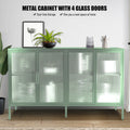 Stylish 4 Door Tempered Glass Cabinet with 4 Glass mint green-tempered glass+sheet metal+plastic