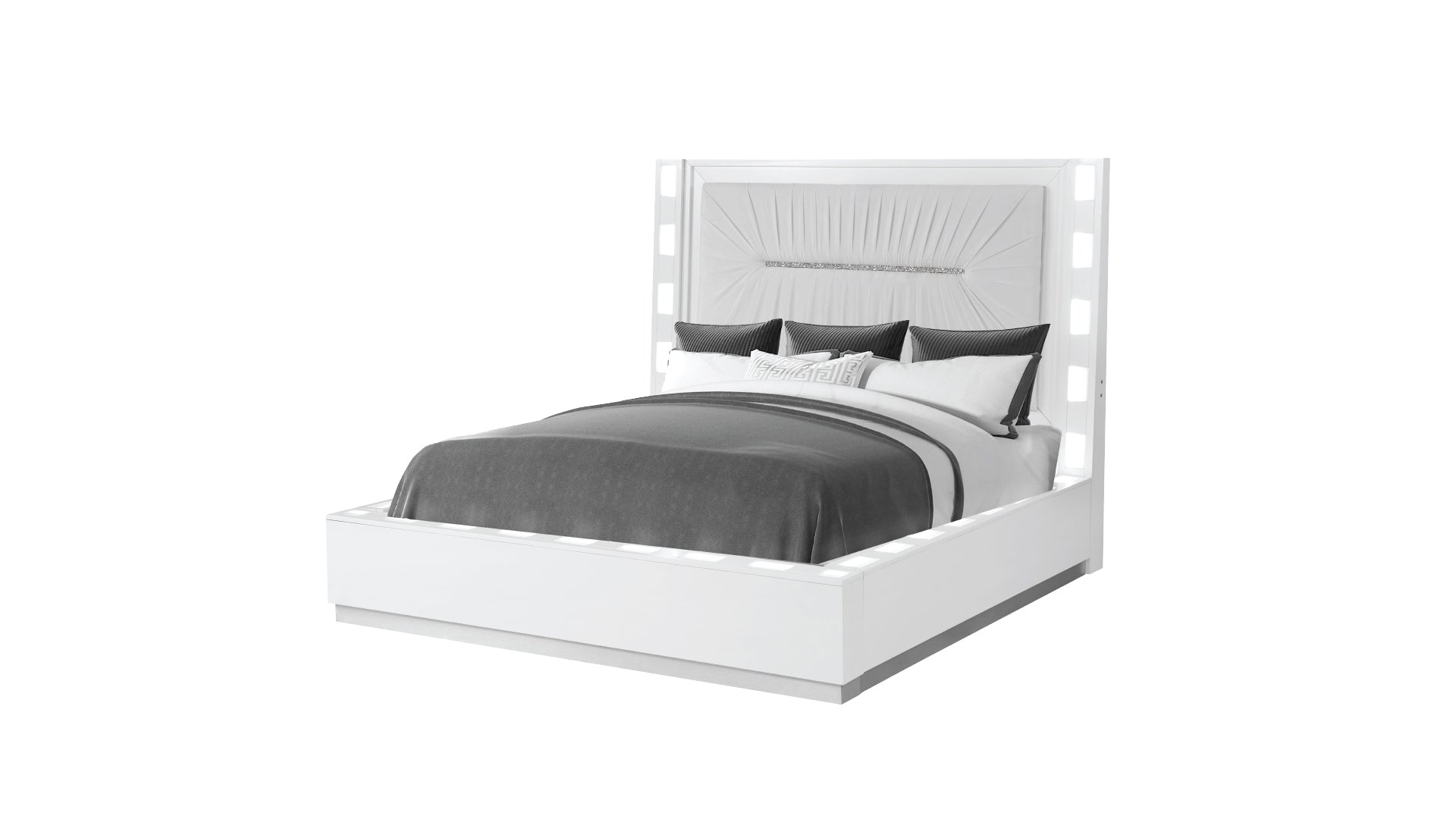 Coco Led Queen Size Bed Made with Wood in Milky