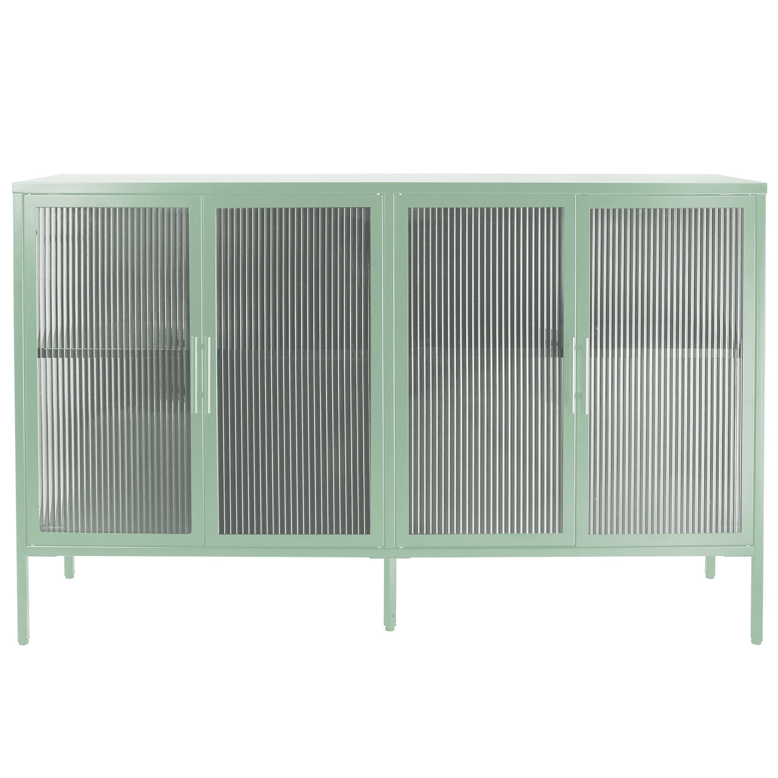 Stylish 4 Door Tempered Glass Cabinet with 4 Glass mint green-tempered glass+sheet metal+plastic