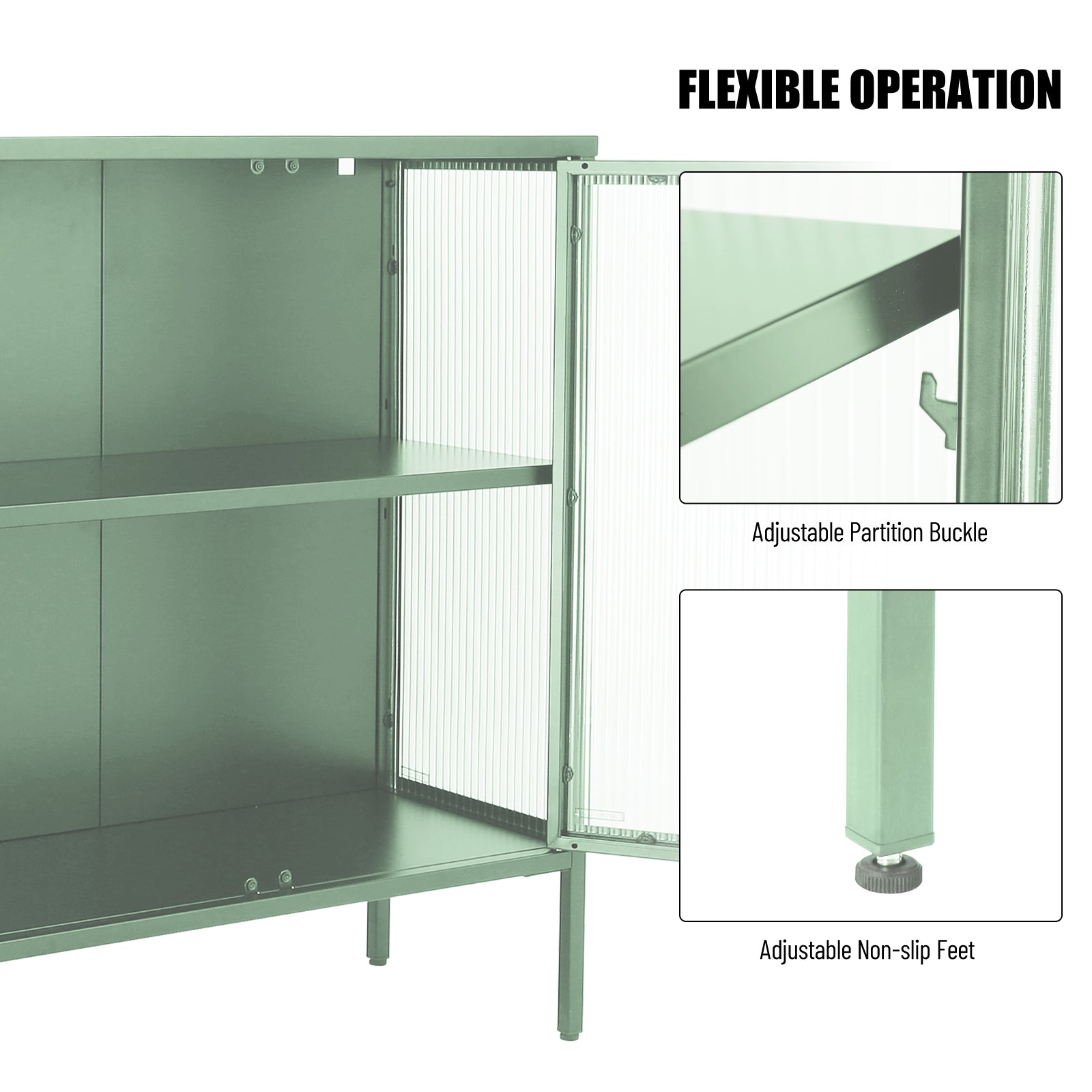 Stylish 4 Door Tempered Glass Cabinet with 4 Glass mint green-tempered glass+sheet metal+plastic