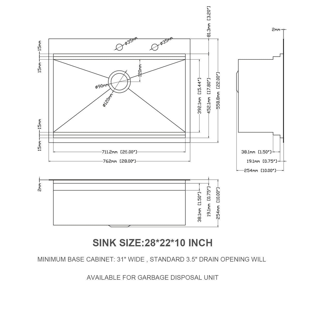 28 Inch Drop in Kitchen Sink 28 "x 22" Kitchen Sink brushed nickel-stainless steel