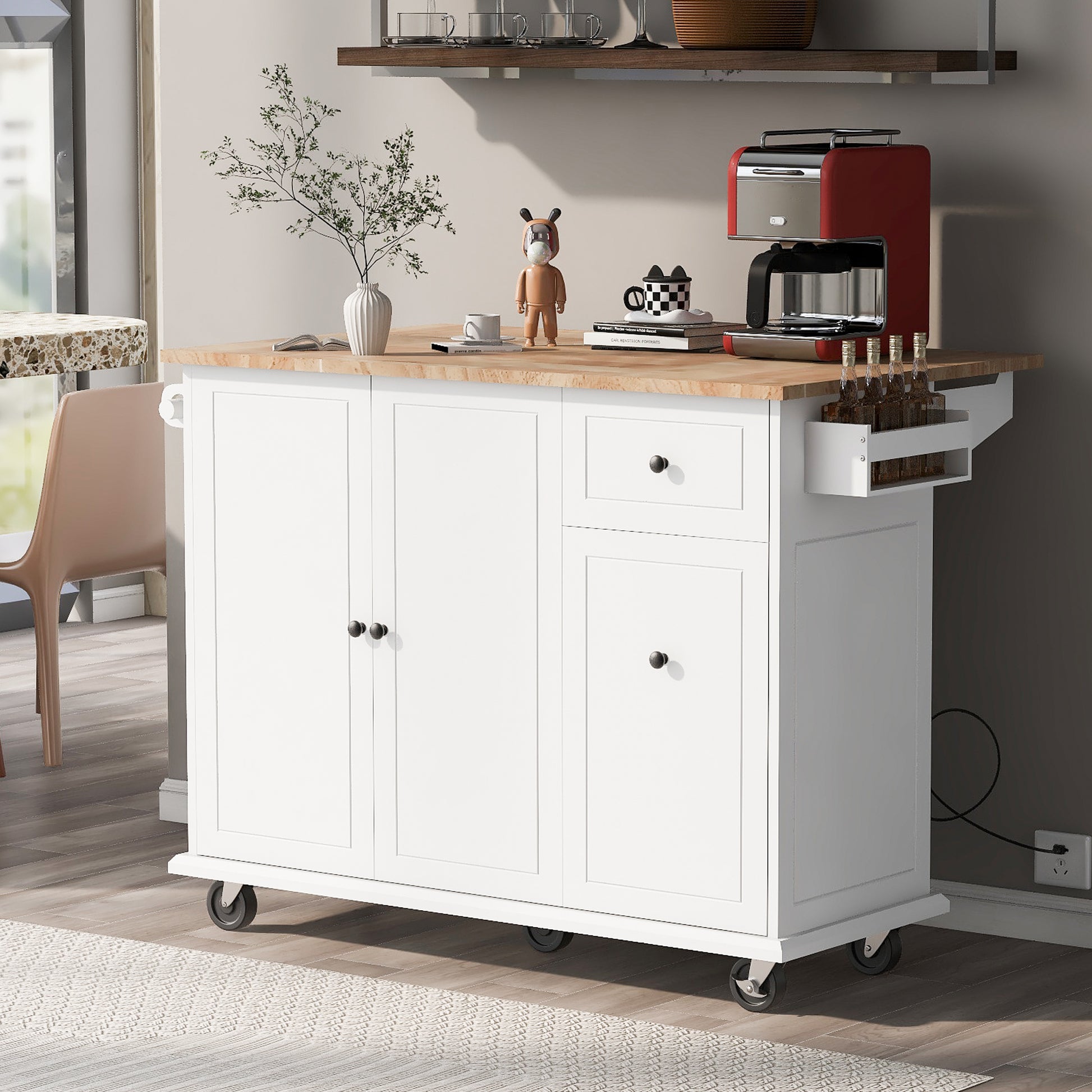 Kitchen Island with Drop Leaf, 53.9" Width Rolling