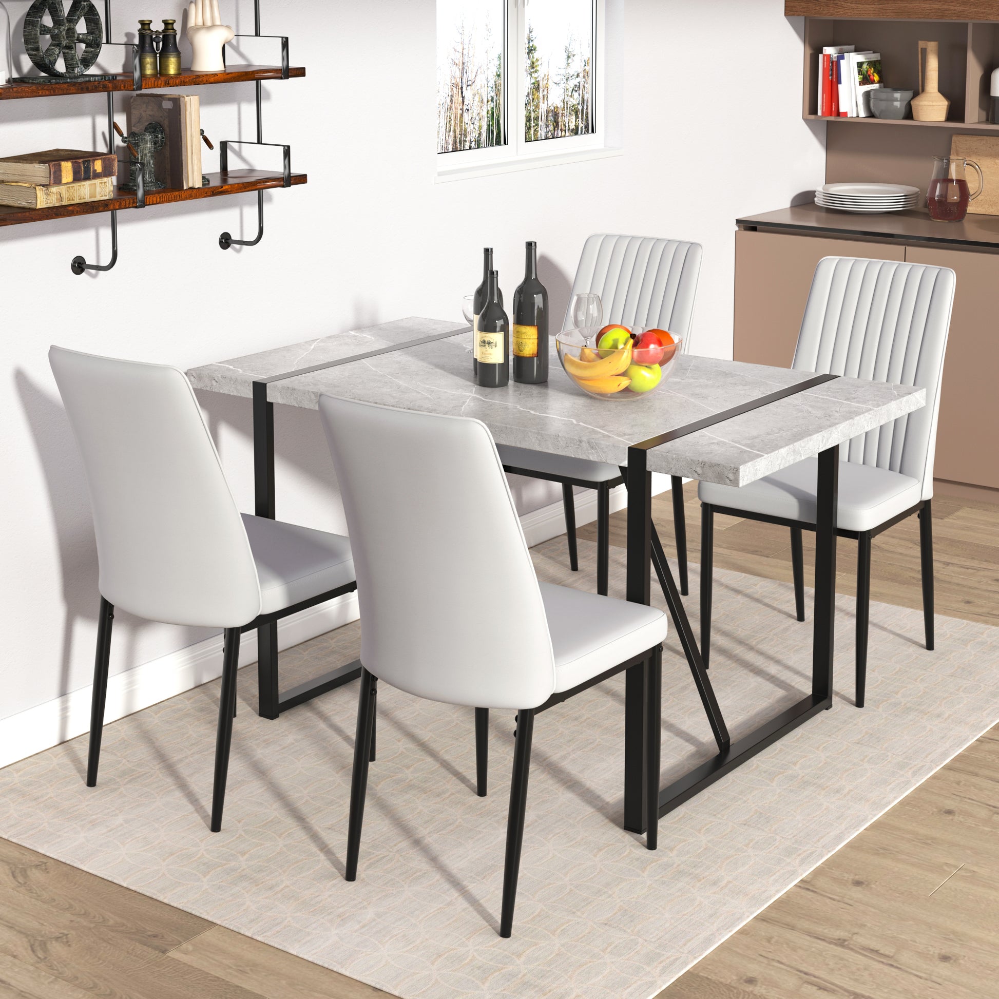 5 Piece Dining Table Chairs Set, Rectangular