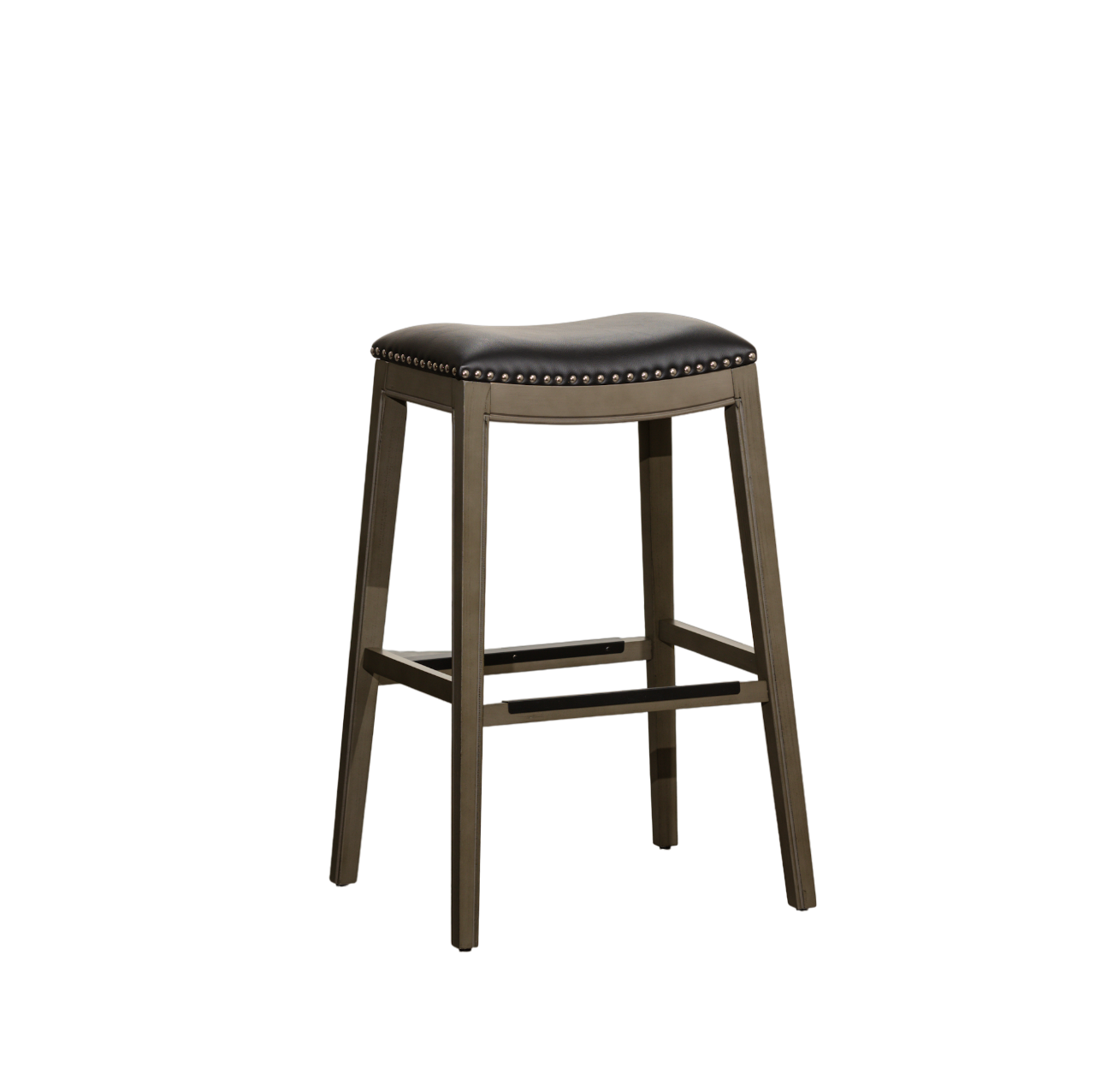 30" Bar Height Saddle Stool, Weathered Gray Finish gray-polyester-bonded leather