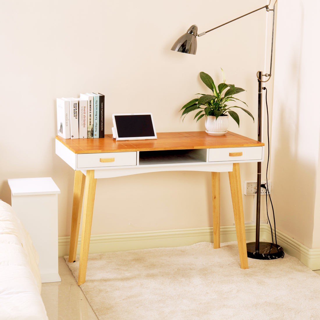 Double drawn solid wood computer desk