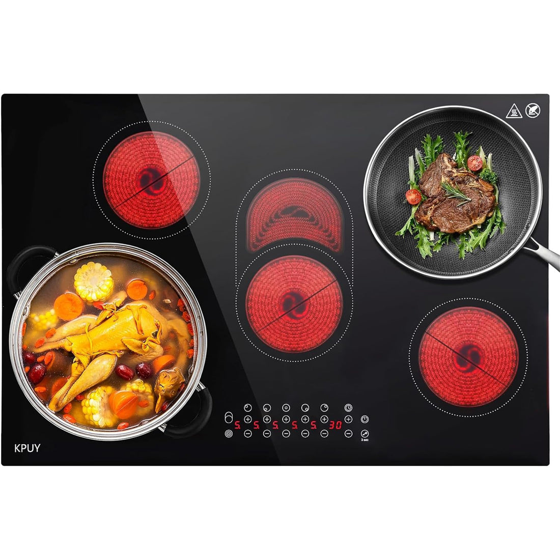 30" Built in Electric Cooktop 8500w Ceramic 5