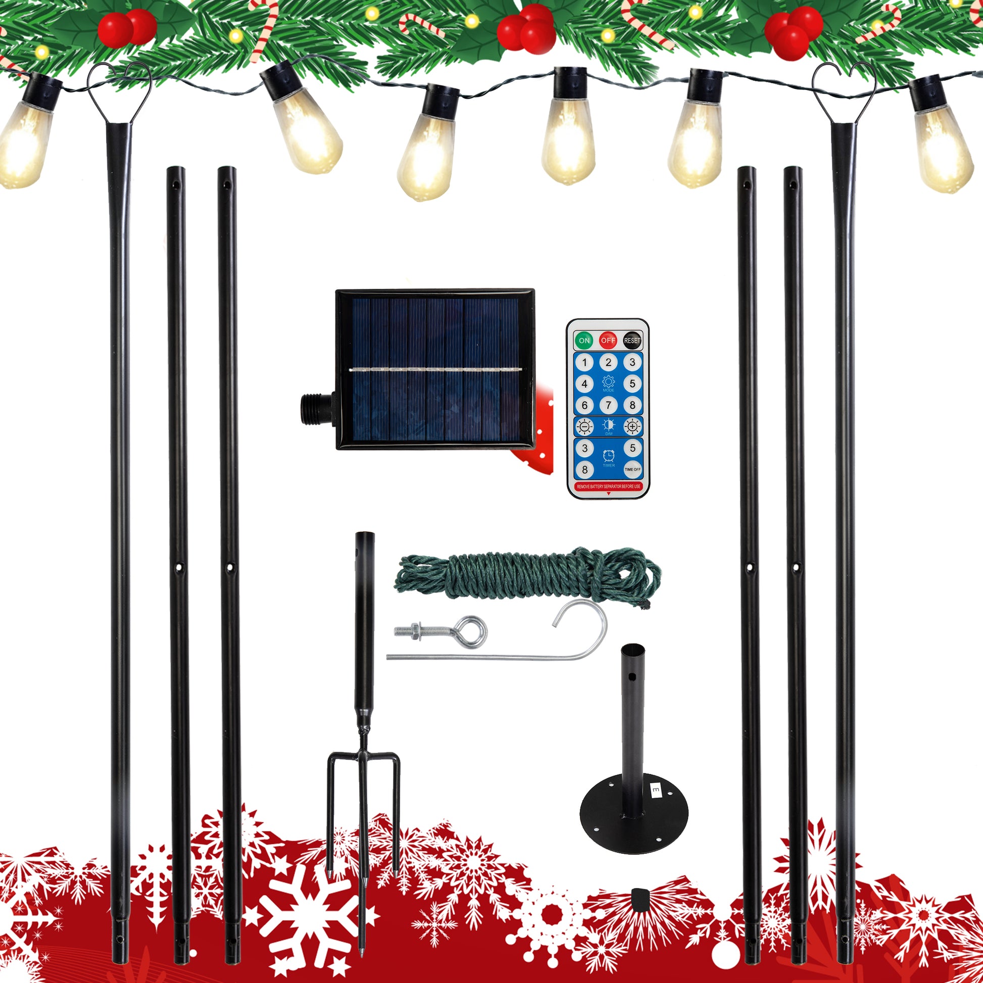 Set of 6 RC String Light Pole, 9 FT Lighting Stand black-metal