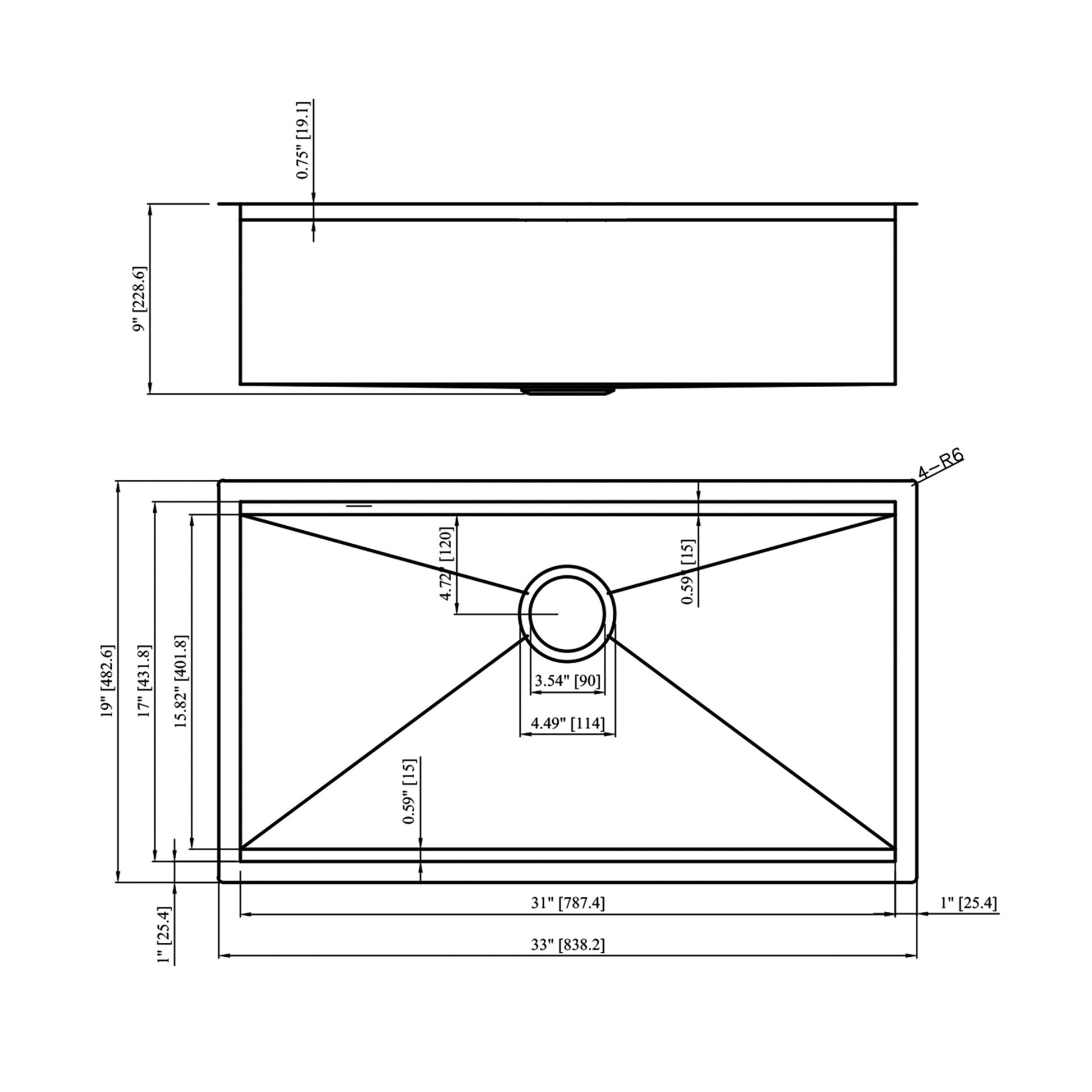 33" Undermount Kitchen Sink 33*19*9 inch Kitchen Sink brushed nickel-stainless steel