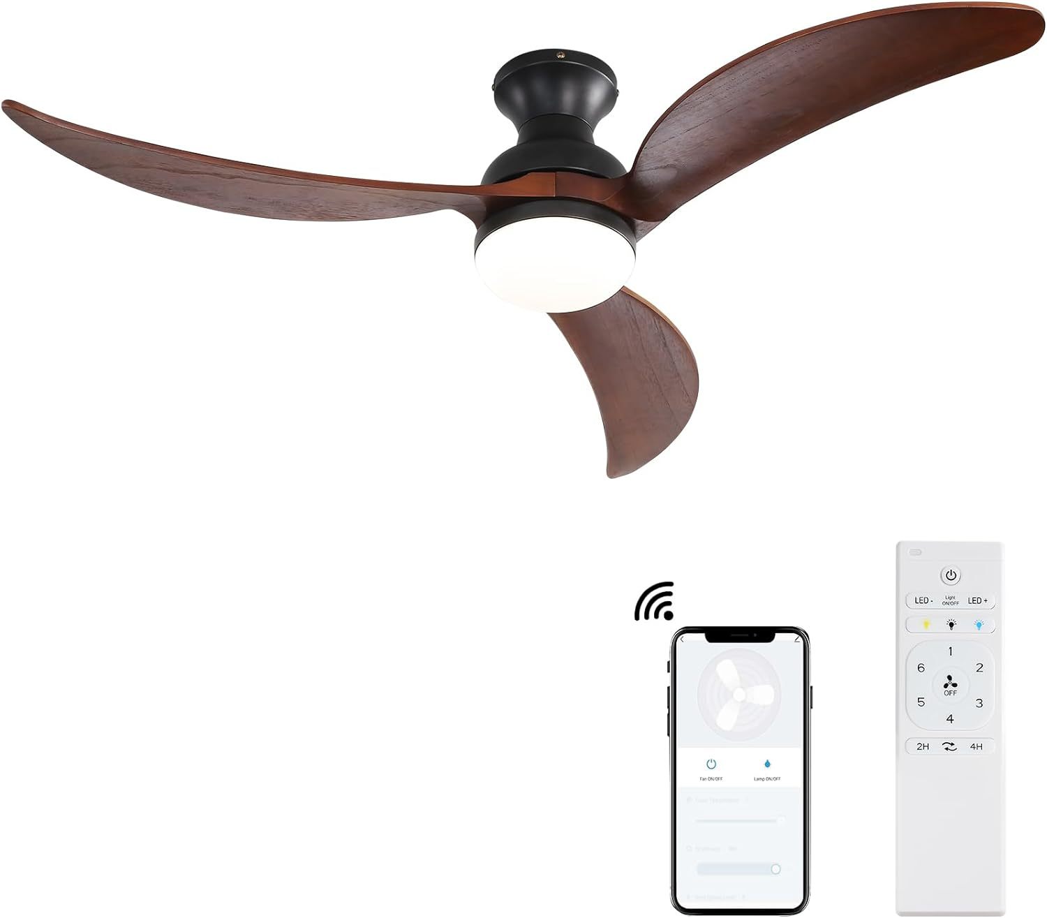 52 Inch Modern Ceiling Fan With 3 Color Dimmable