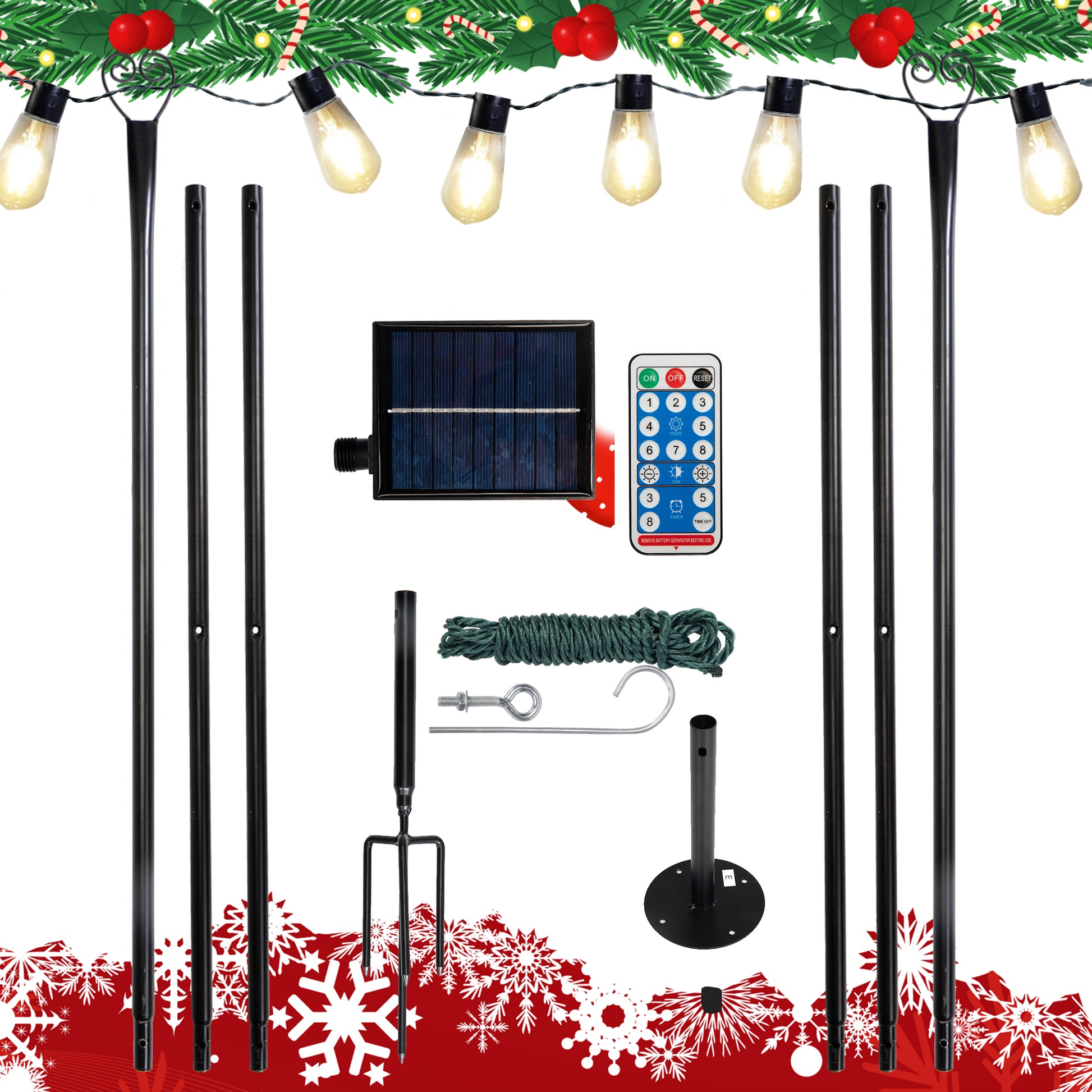 Set of 6 RC String Light Pole, 9 FT Lighting Stand black-metal