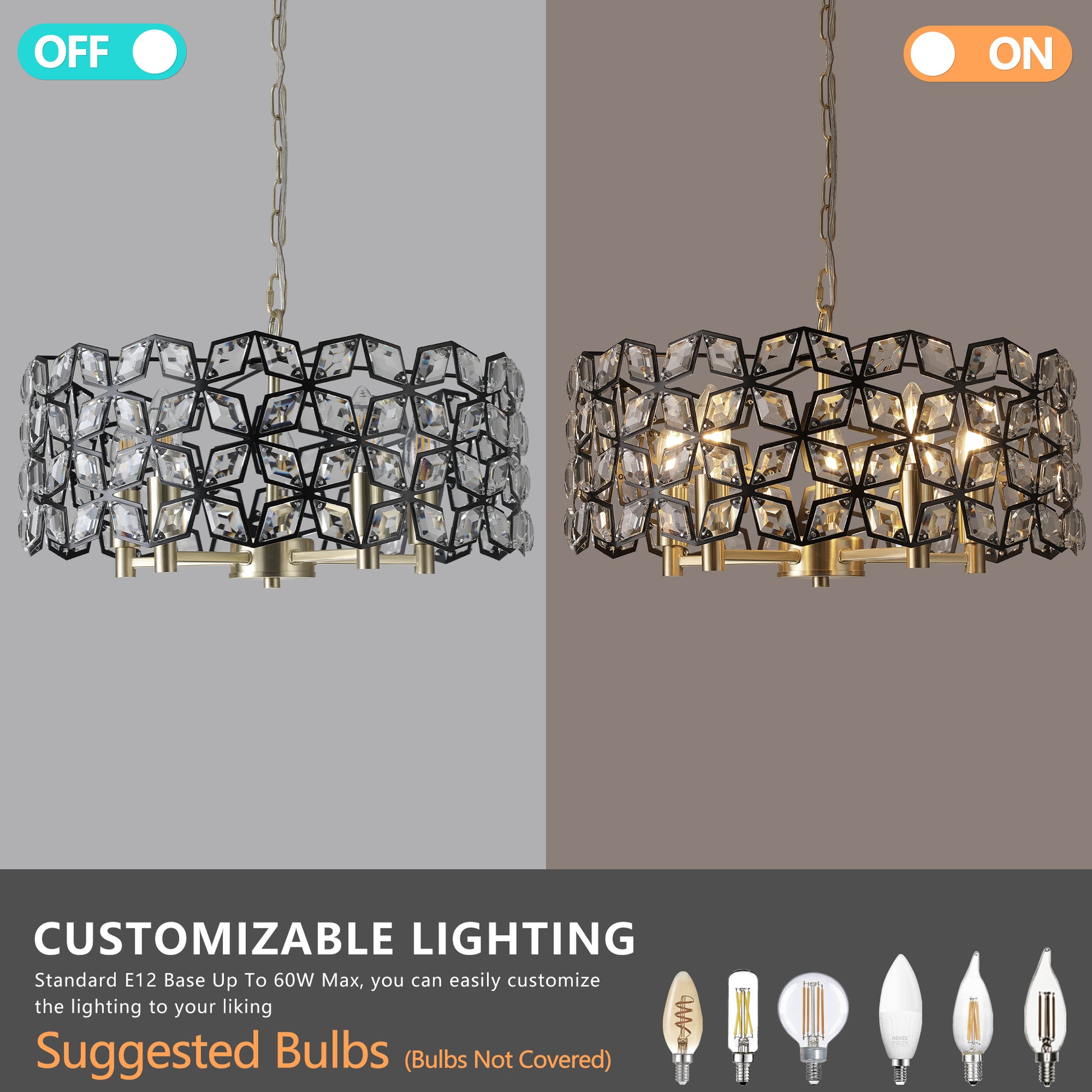 Modern Crystal Chandelier for Living Room Round transparent-modern-crystal