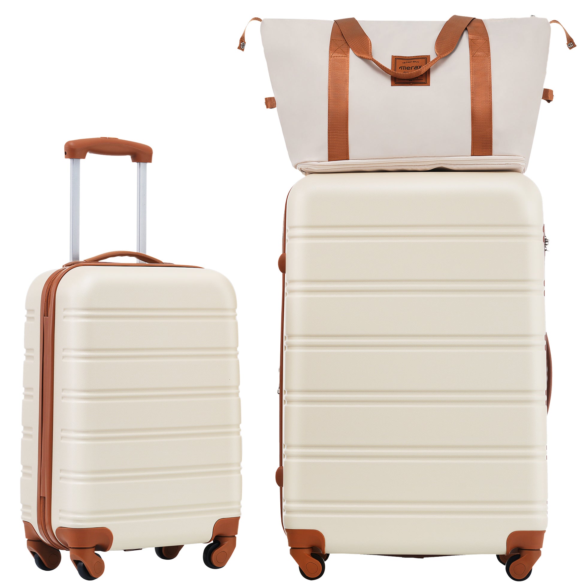 Hardshell Luggage Sets 2Pcs Bag Spinner Suitcase with brown+white-abs