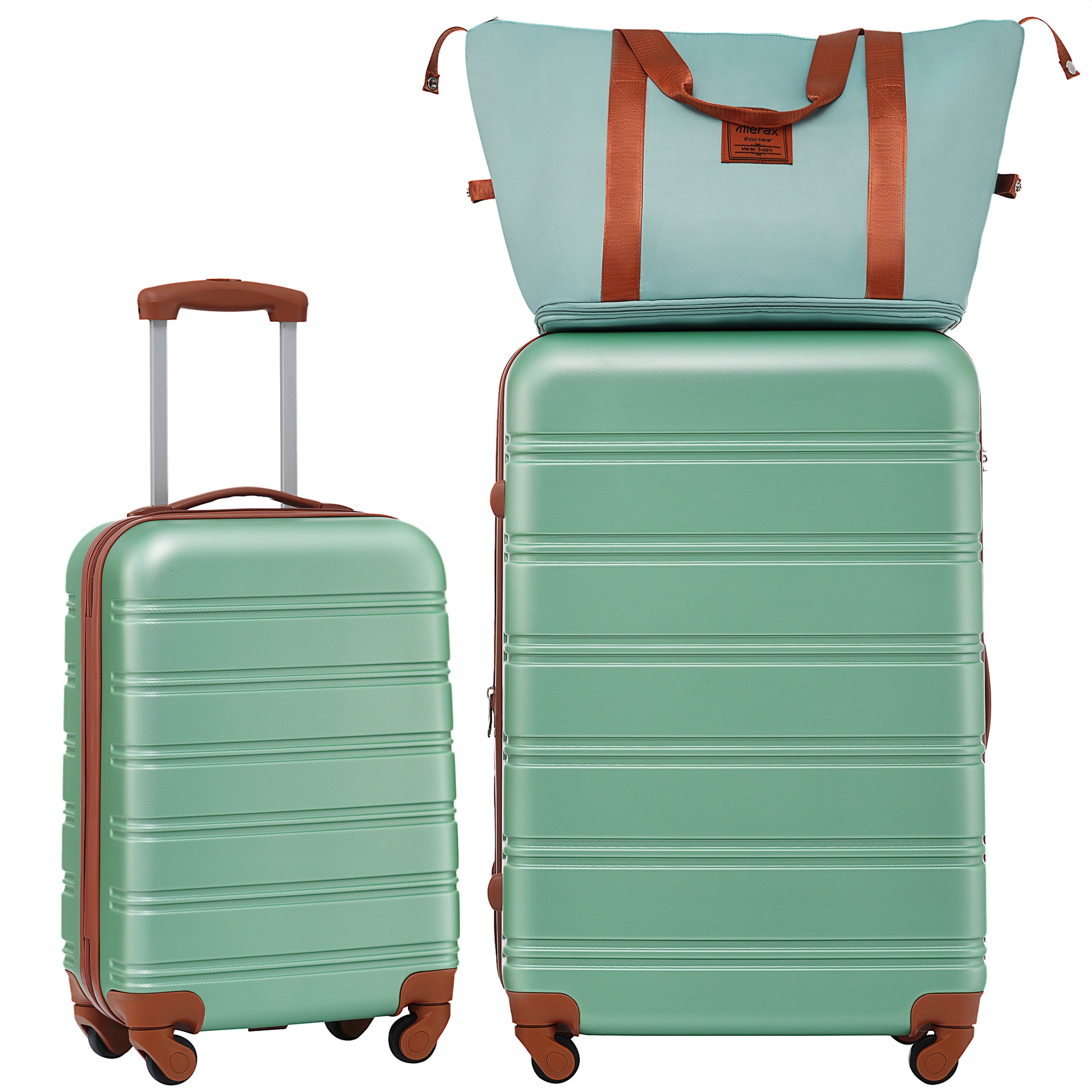 Hardshell Luggage Sets 2Pcs Bag Spinner Suitcase with green-abs