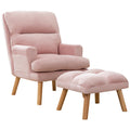 Contemporary Elegance Accent Chair with Footrest, For pink-primary living space-rubberwood-velvet