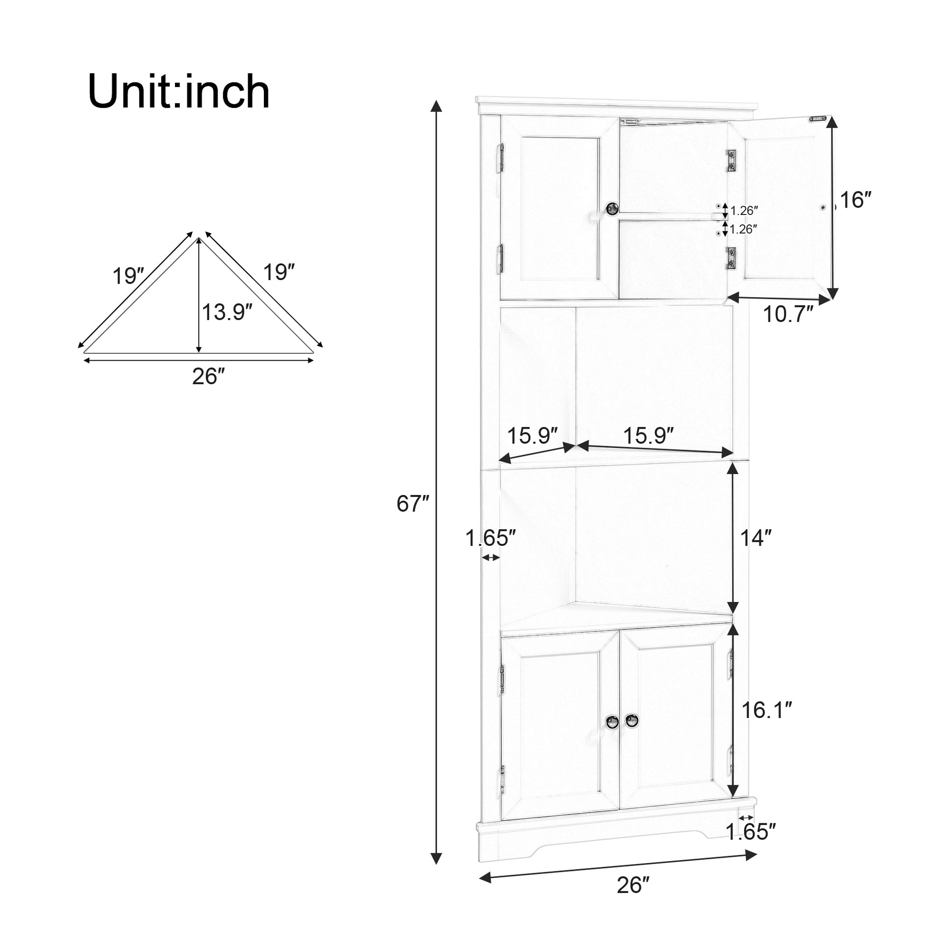 Tall Bathroom Storage Cabinet, Corner Cabinet with white-mdf