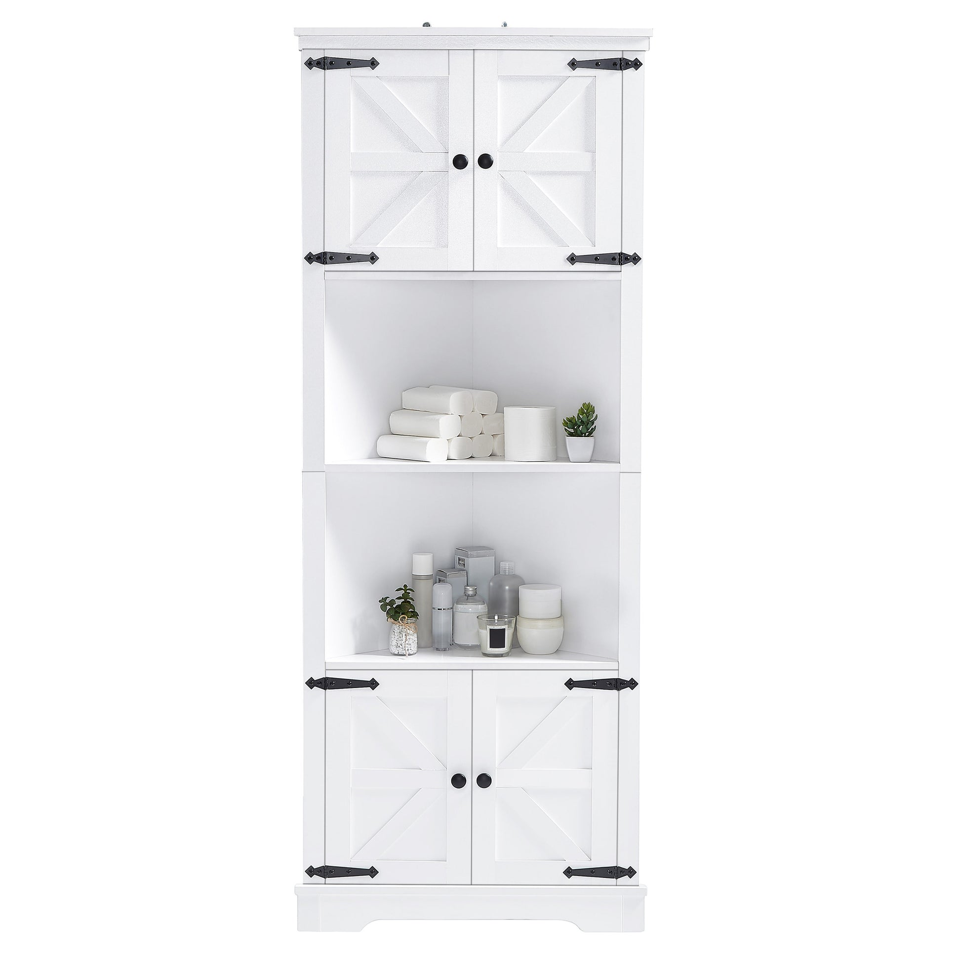 Tall Bathroom Storage Cabinet, Corner Cabinet with white-mdf