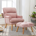 Contemporary Elegance Accent Chair with Footrest, For pink-primary living space-rubberwood-velvet