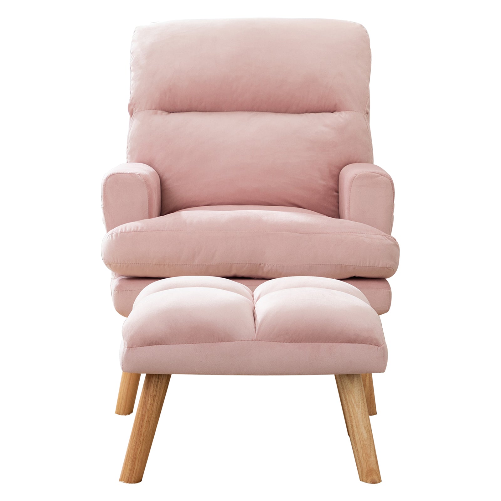 Contemporary Elegance Accent Chair with Footrest, For pink-primary living space-rubberwood-velvet